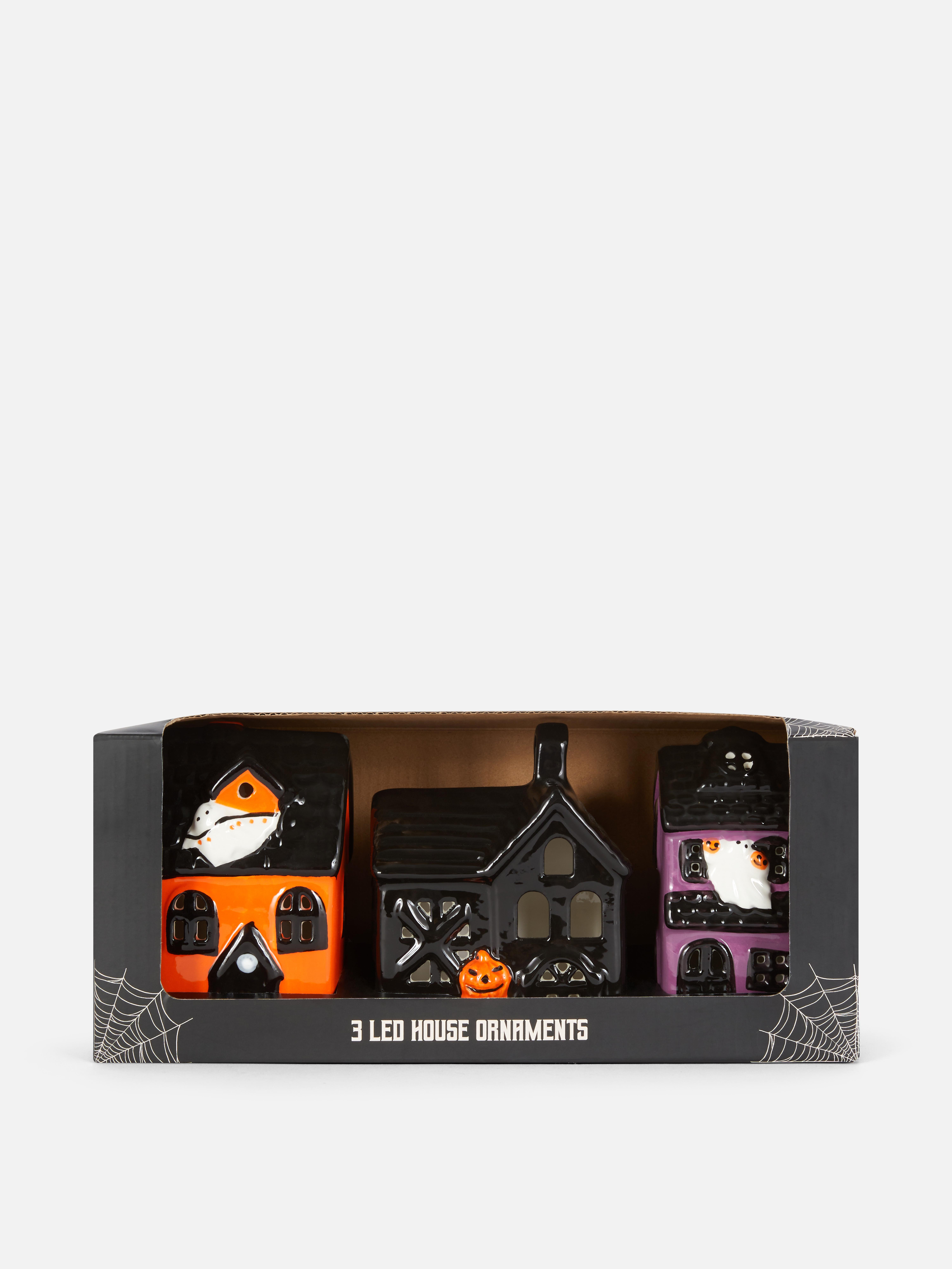 Ozdobne halloweenowe domki z lampkami LED, 3 szt.