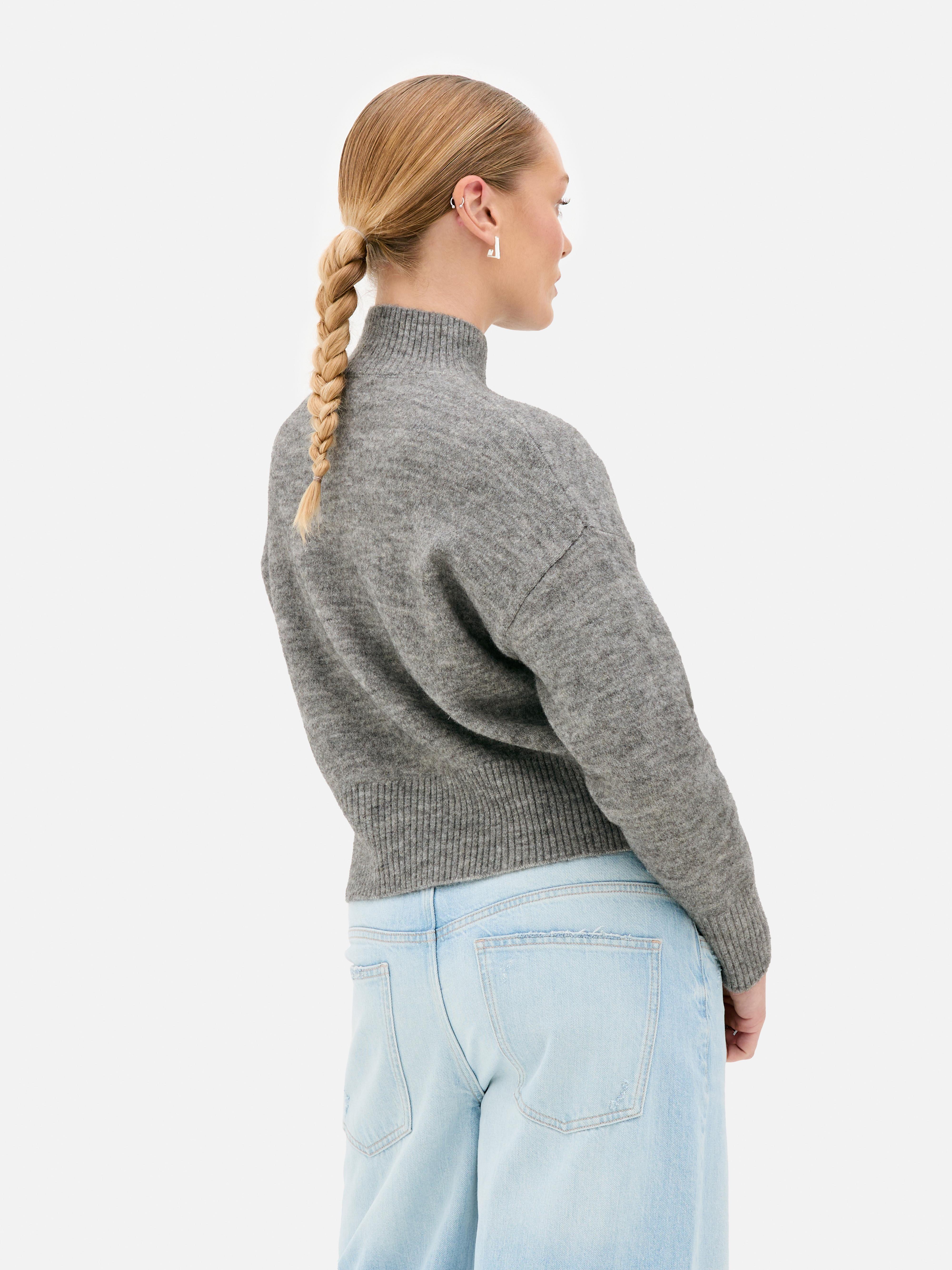 Cropped High Neck Argyle Jumper