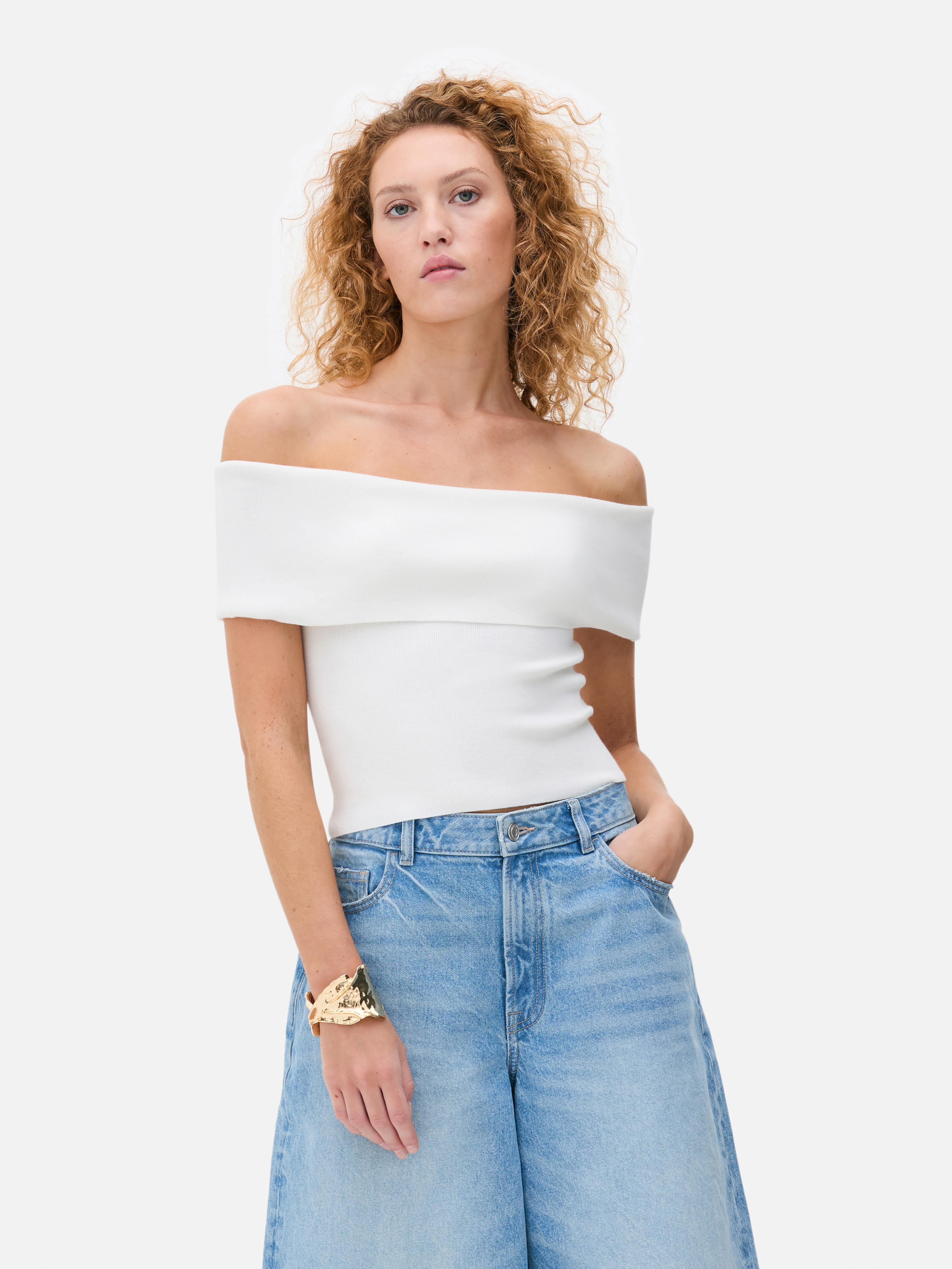 Women's Ivory Short Sleeve Bardot Top | Primark