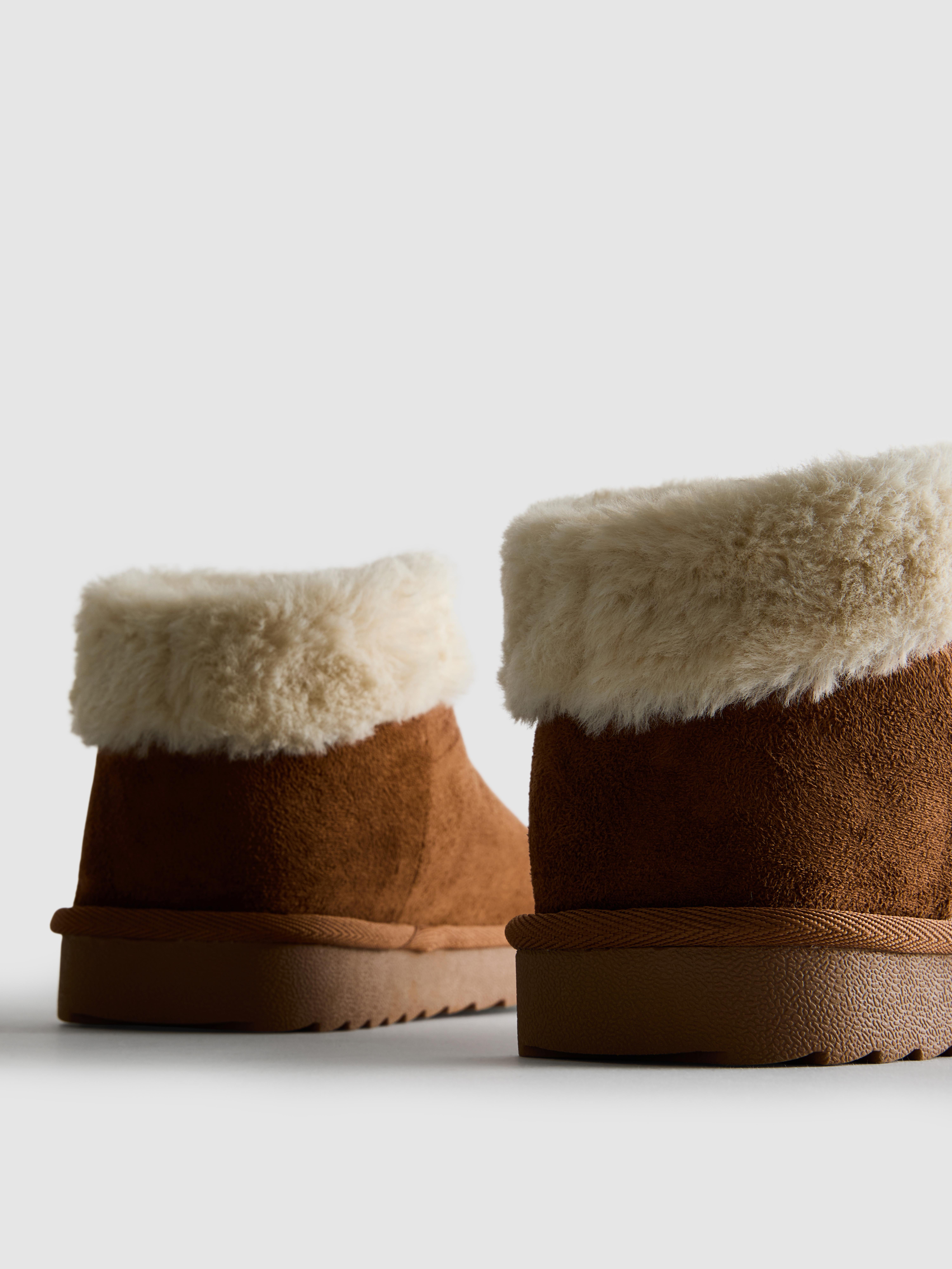 Faux Fur Trim Snug Ankle Boots