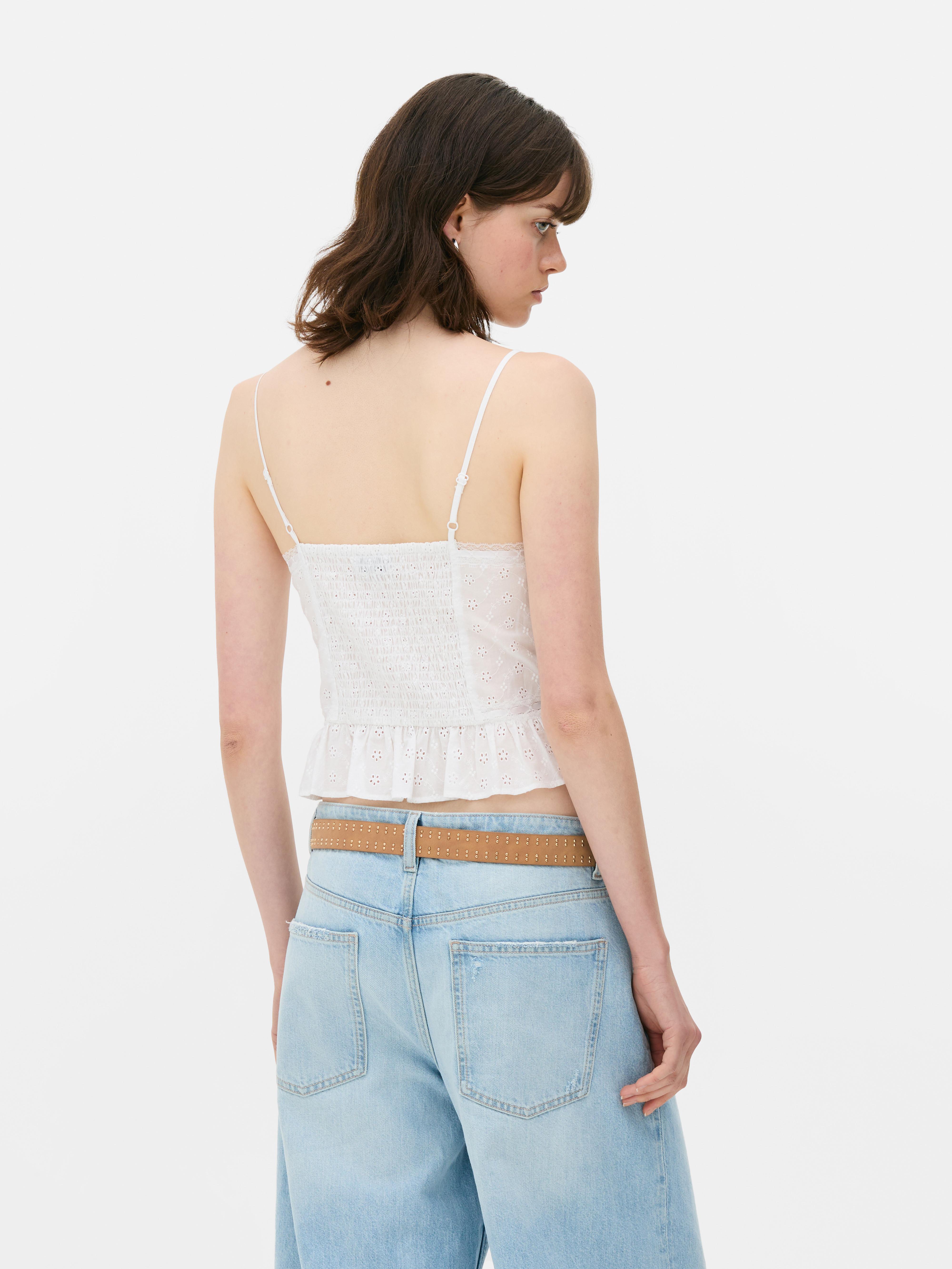 eyelet ribbon cami (white × blue ribbon) Whisper Ribbon Cami Tank White – NAMED COLLECTIVE®
