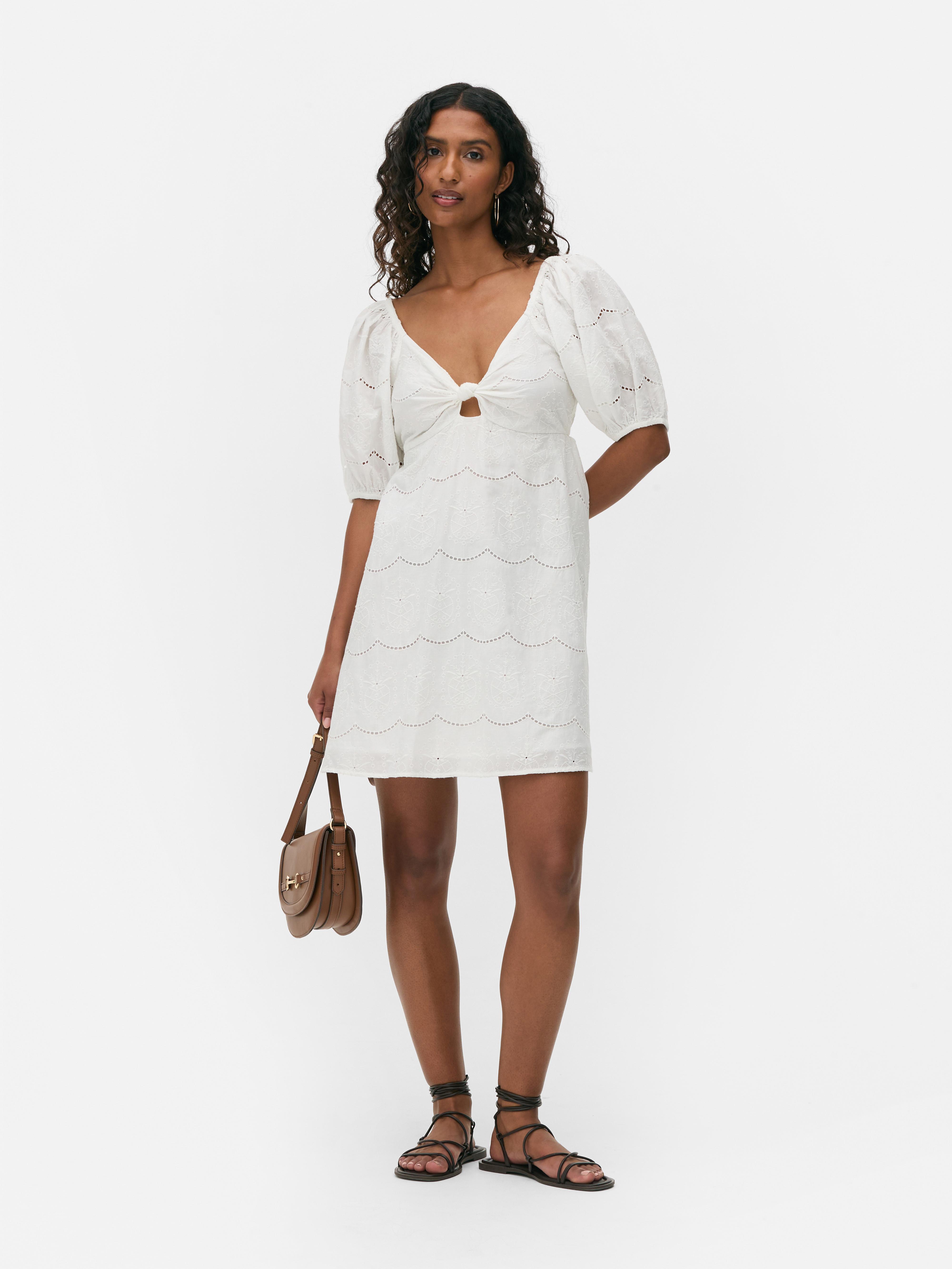 Short Sleeve Eyelet Mini Dress