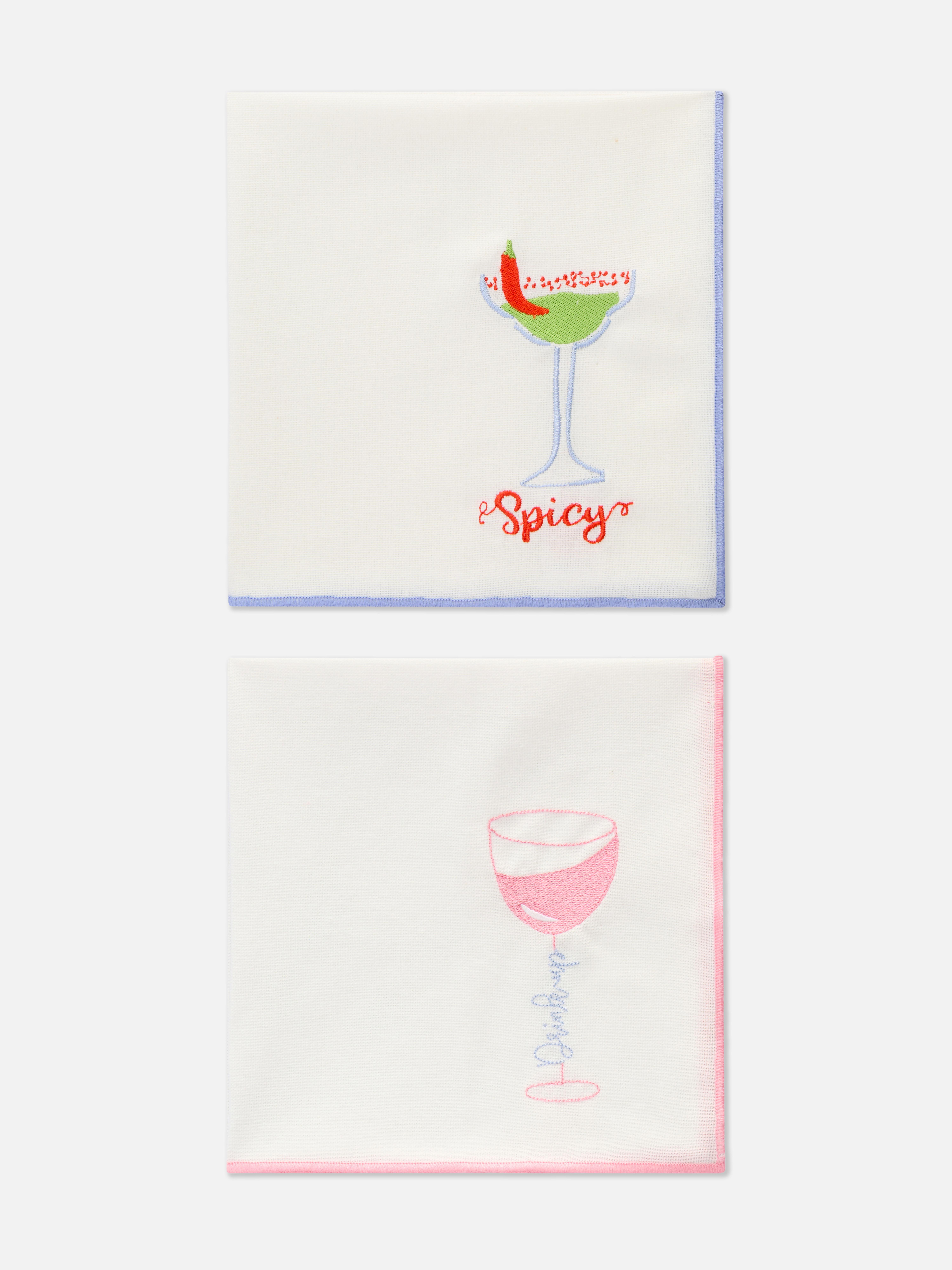 2pk Embroidered Contrast Stitch Napkins