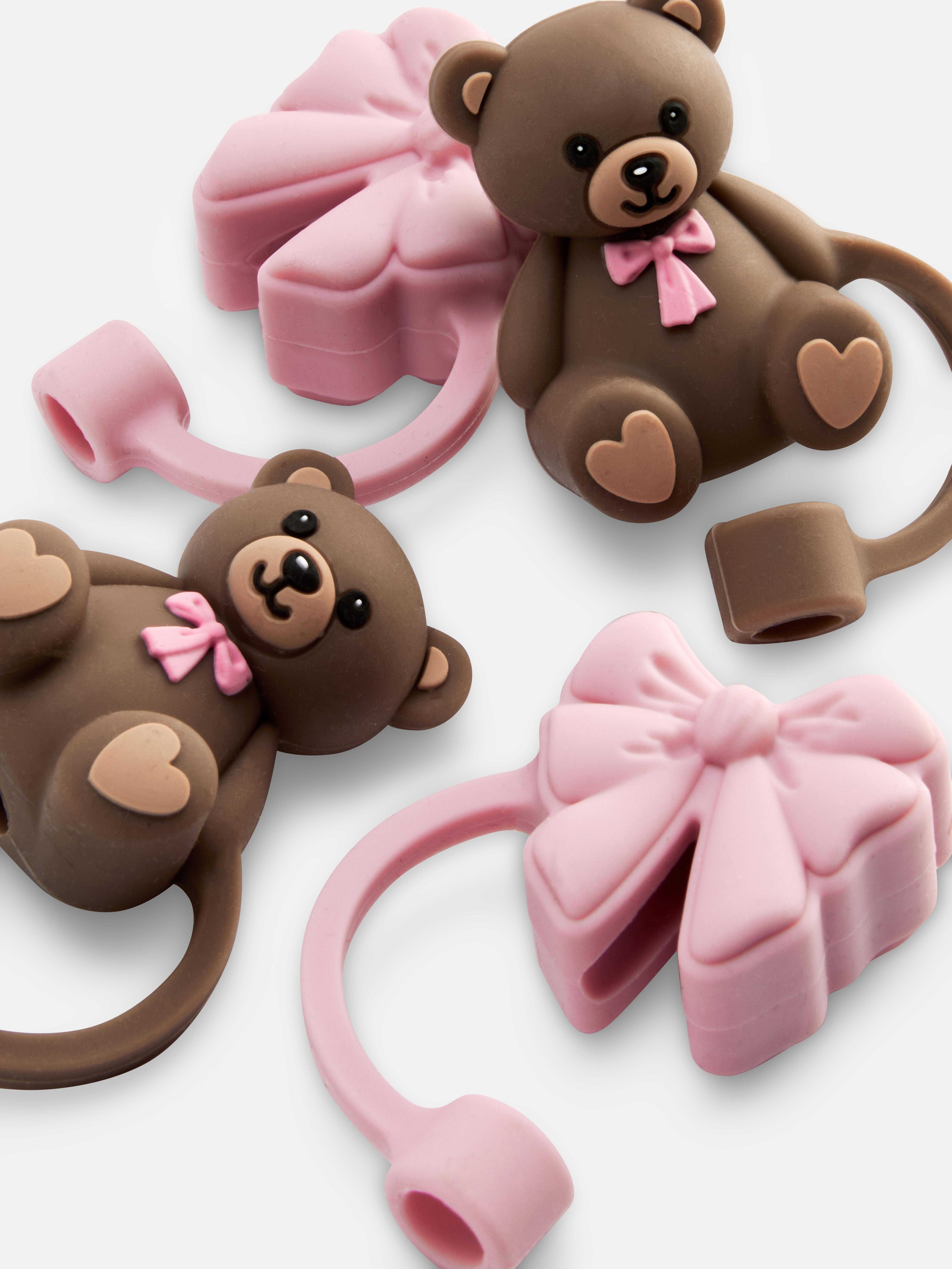 Pack de 4 adornos para pajitas con osos y lazos