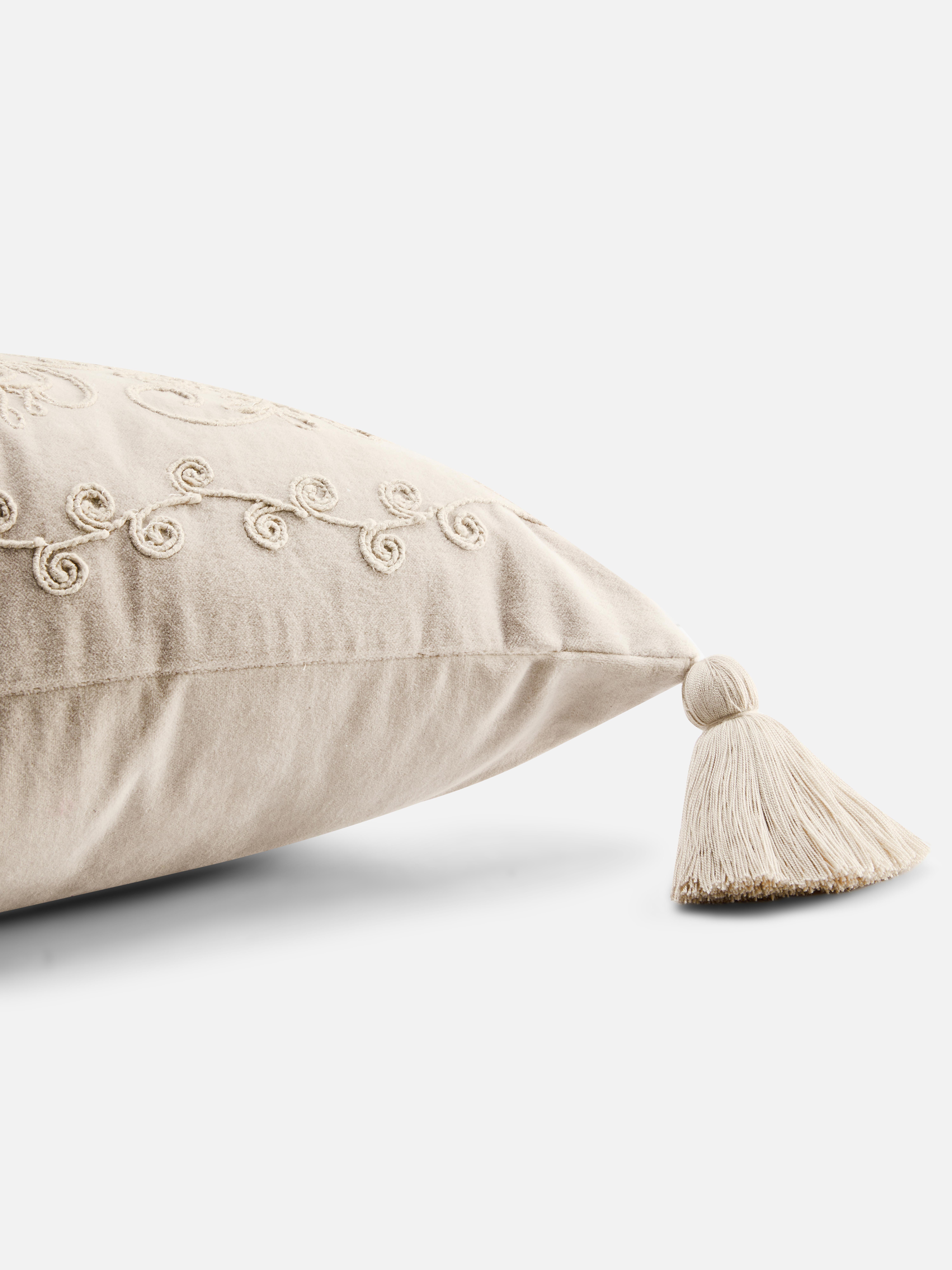 Embroidered Square Cushion With Tassels
