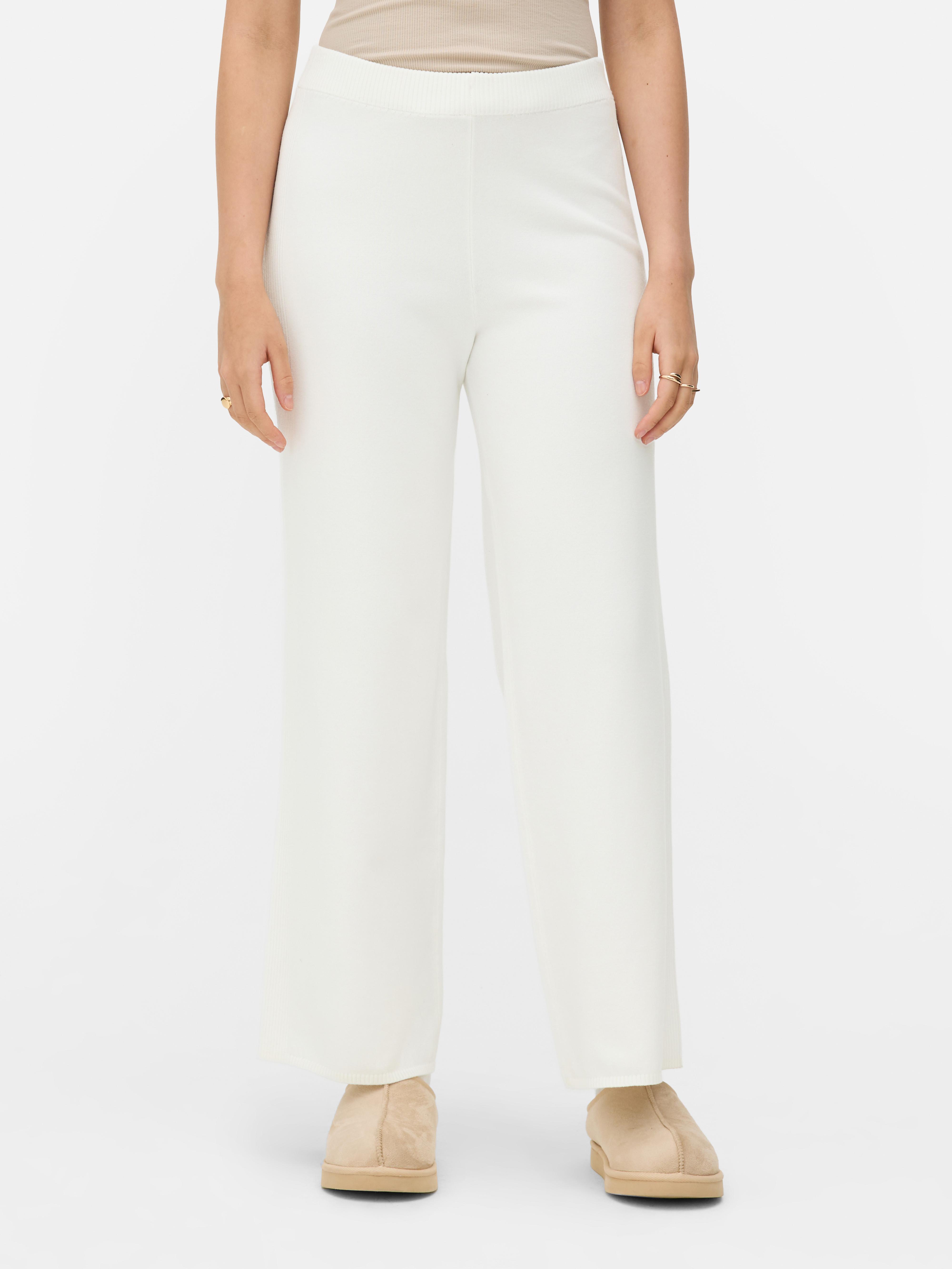 Knitted Ribbed Trousers Ivory