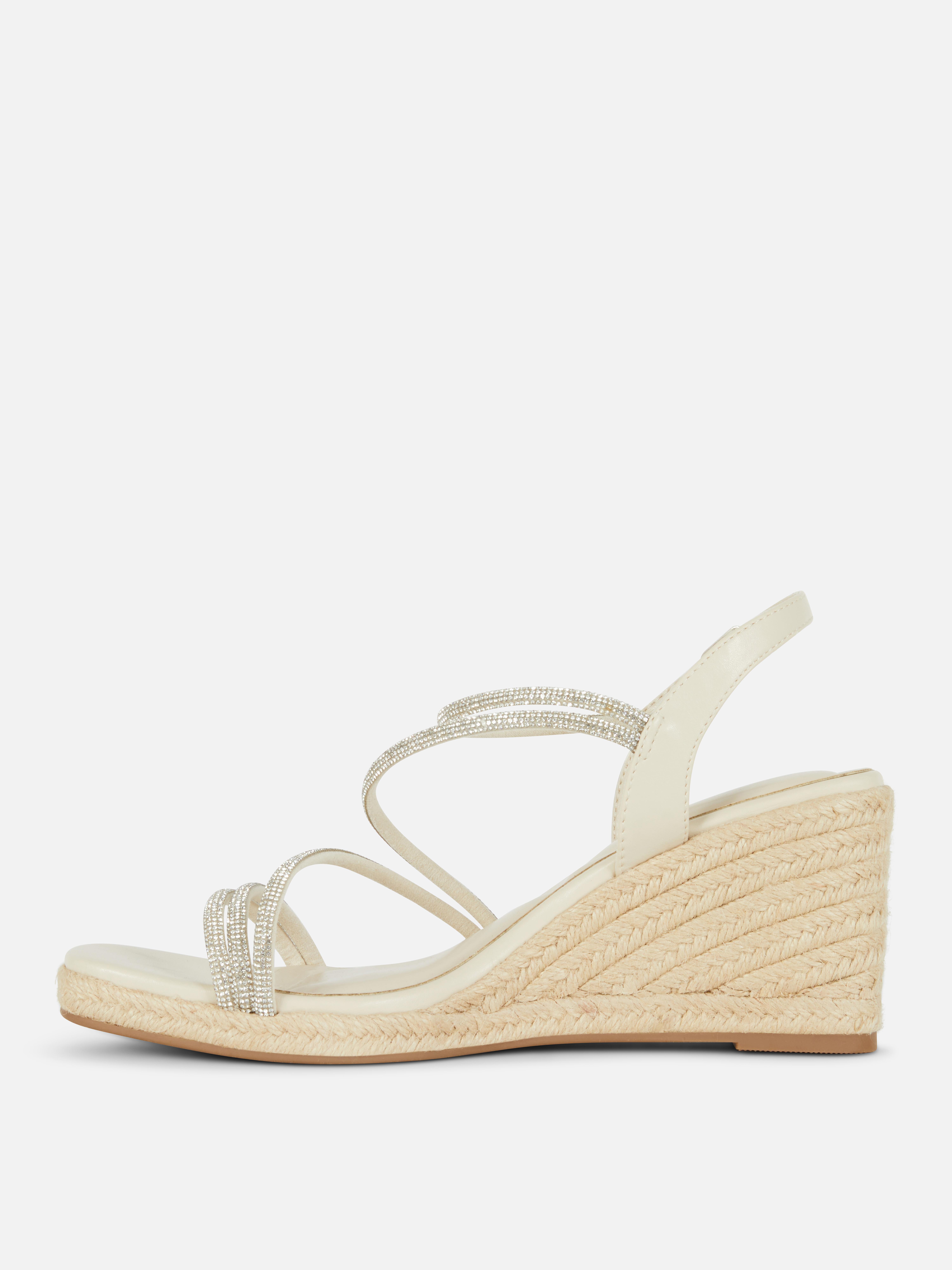 Sandalen met sleehak en stras, wijd model