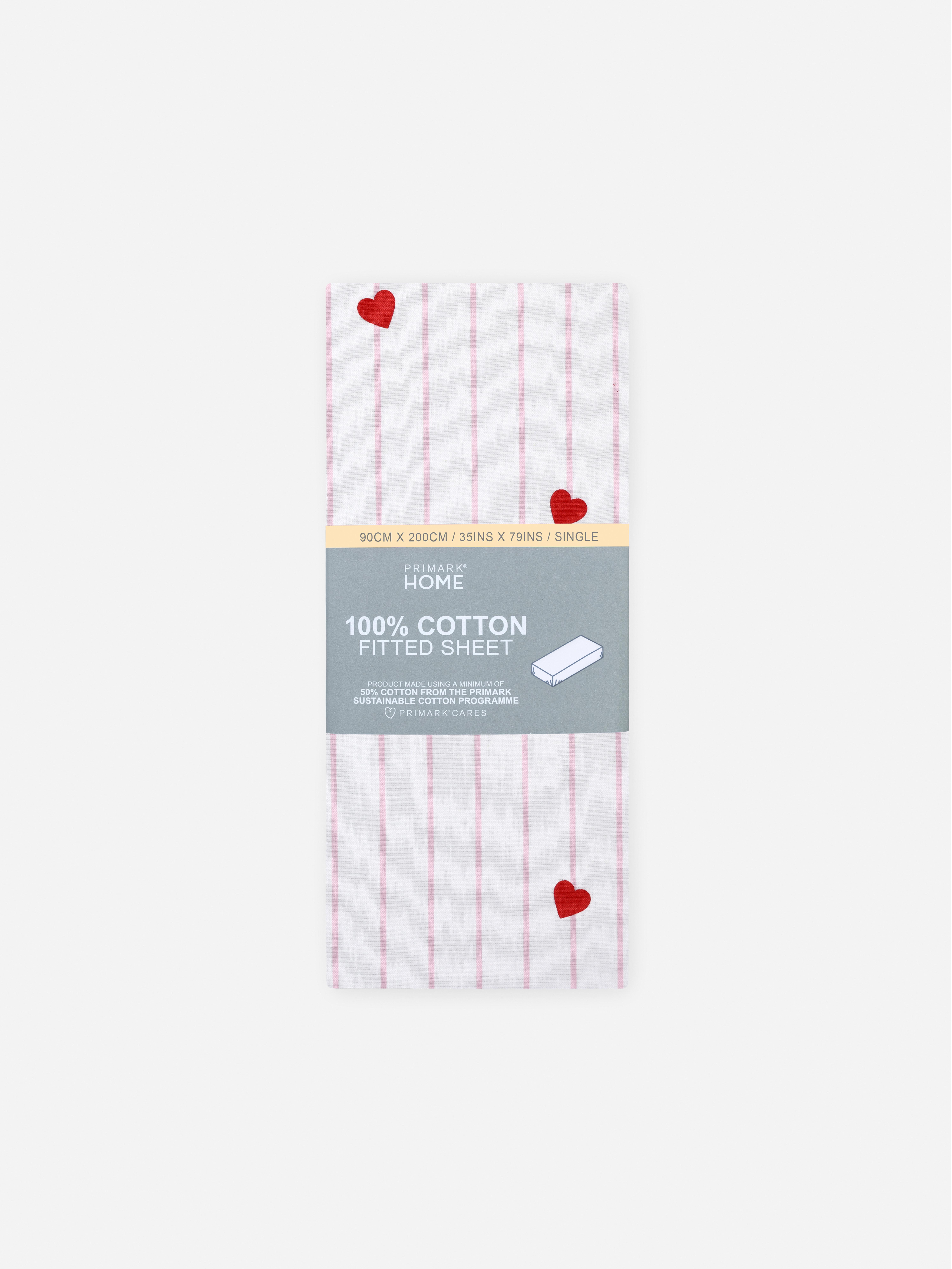 Stripe and Heart Single Fitted Sheet