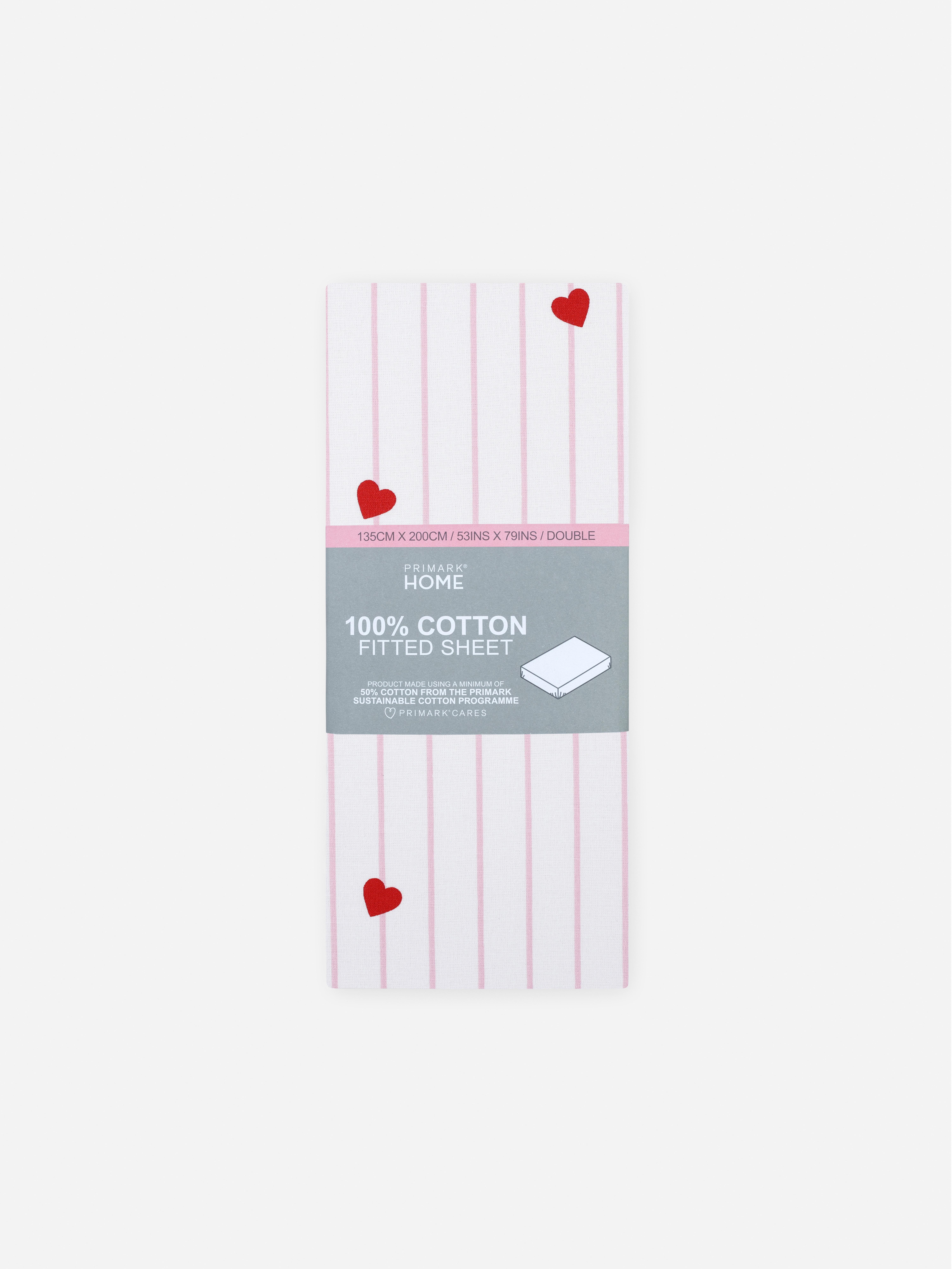 Stripe and Heart Double Fitted Sheet