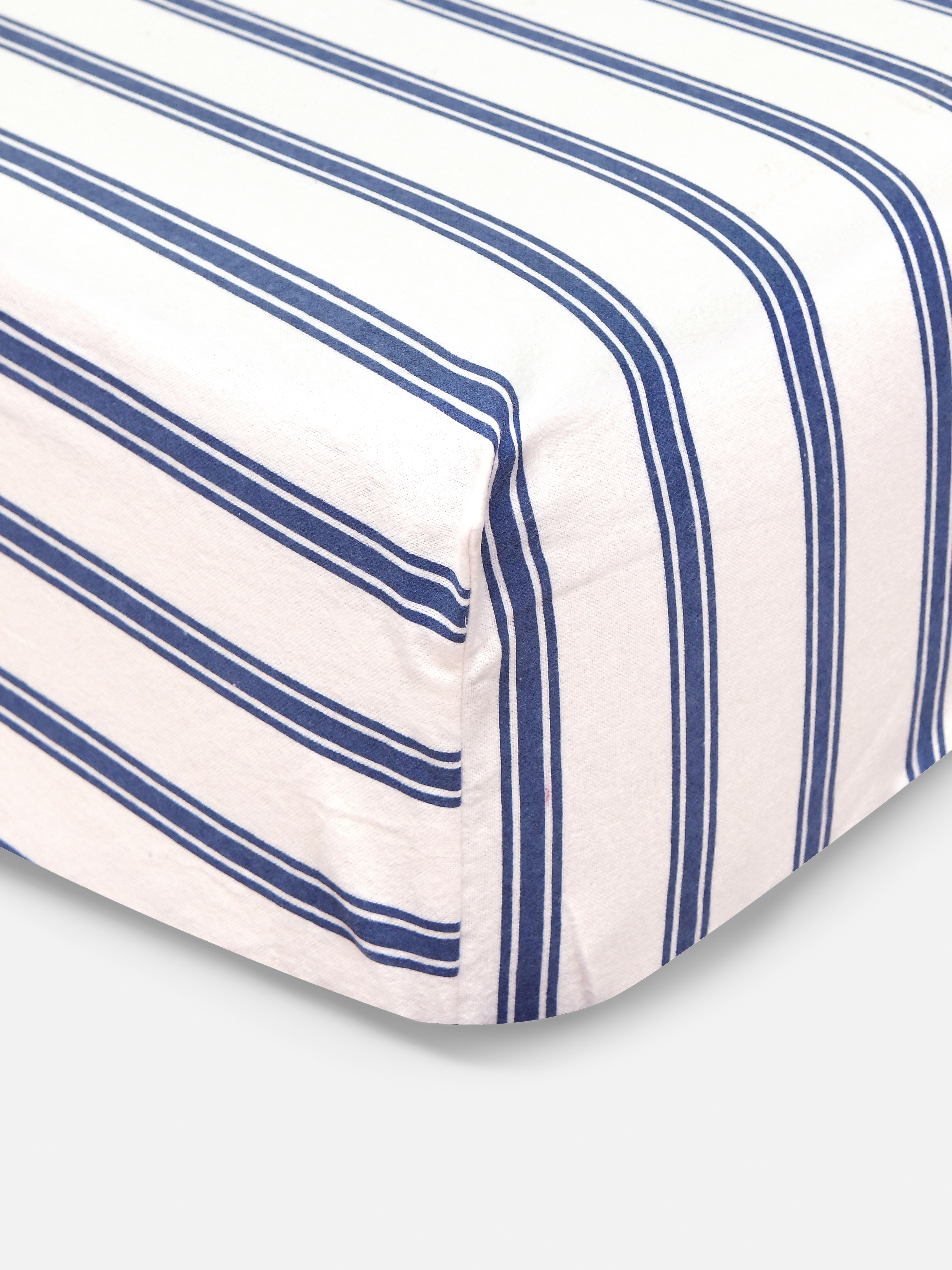 Drap-housse simple rayé en coton brossé