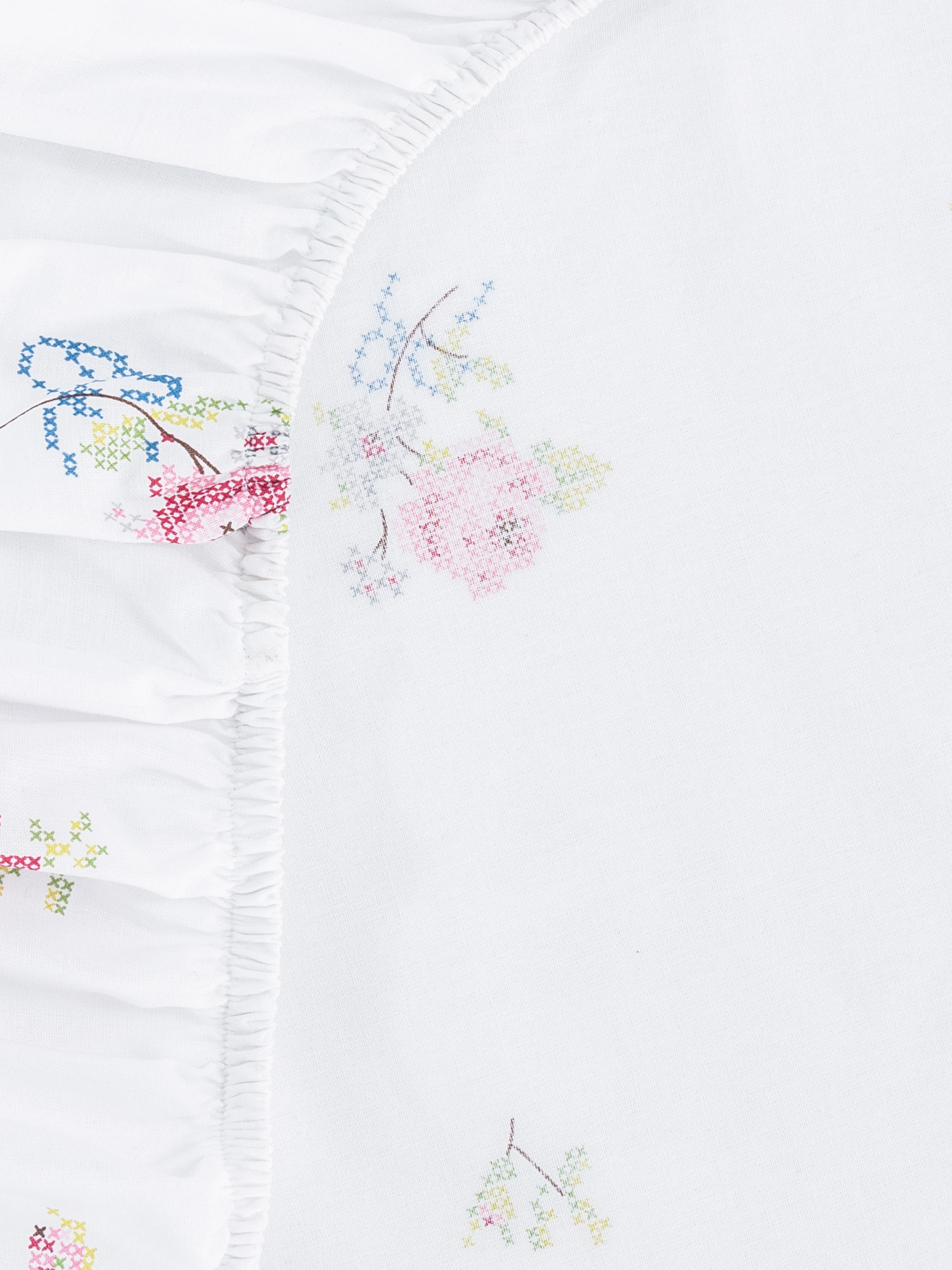 Spannbettlaken mit Kreuzstich-Blumenmuster, Kingsize