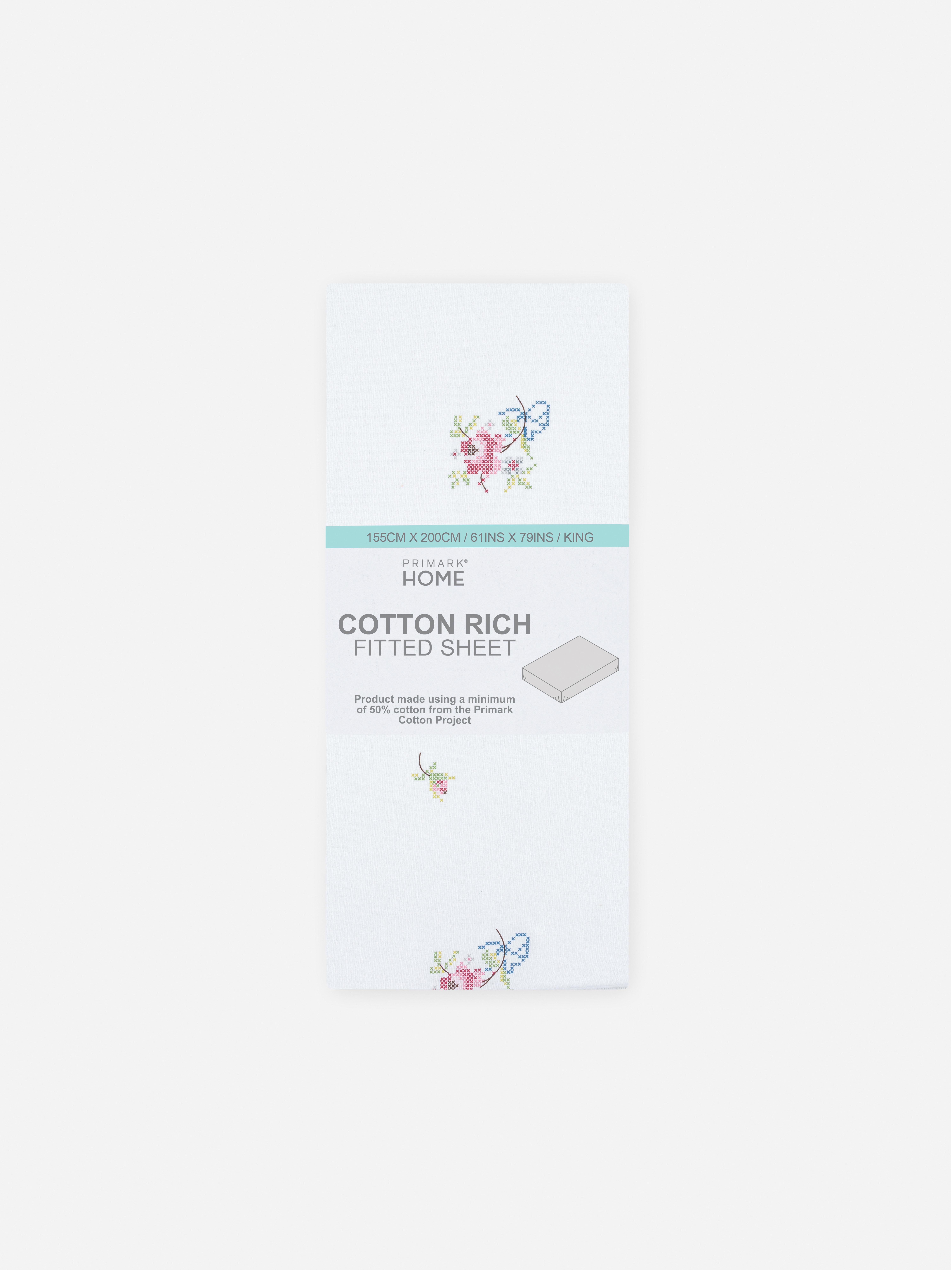 Spannbettlaken mit Kreuzstich-Blumenmuster, Kingsize