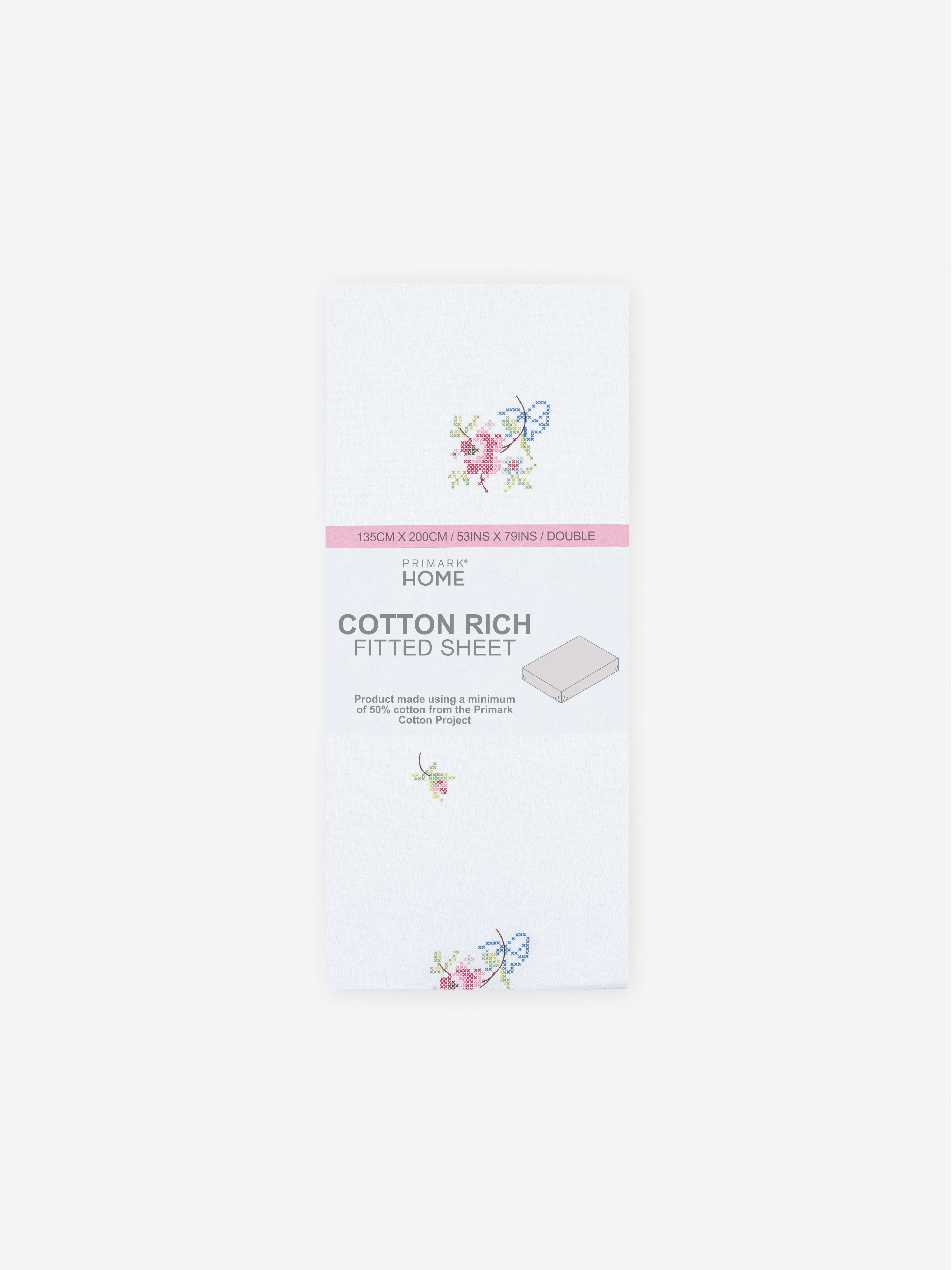 Lençol ajustável casal padrão floral ponto cruz