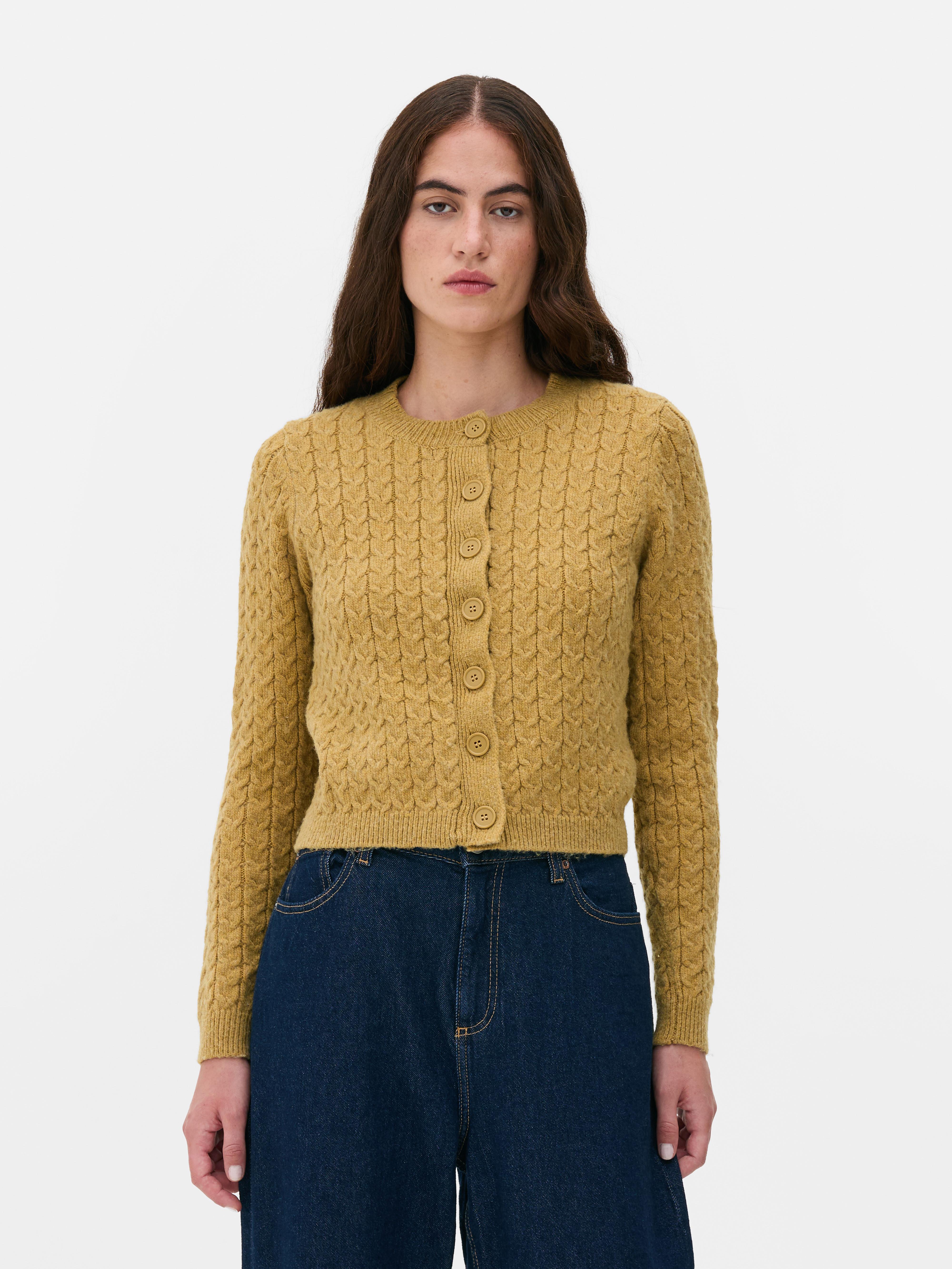 Cropped Cable Knit Cardigan