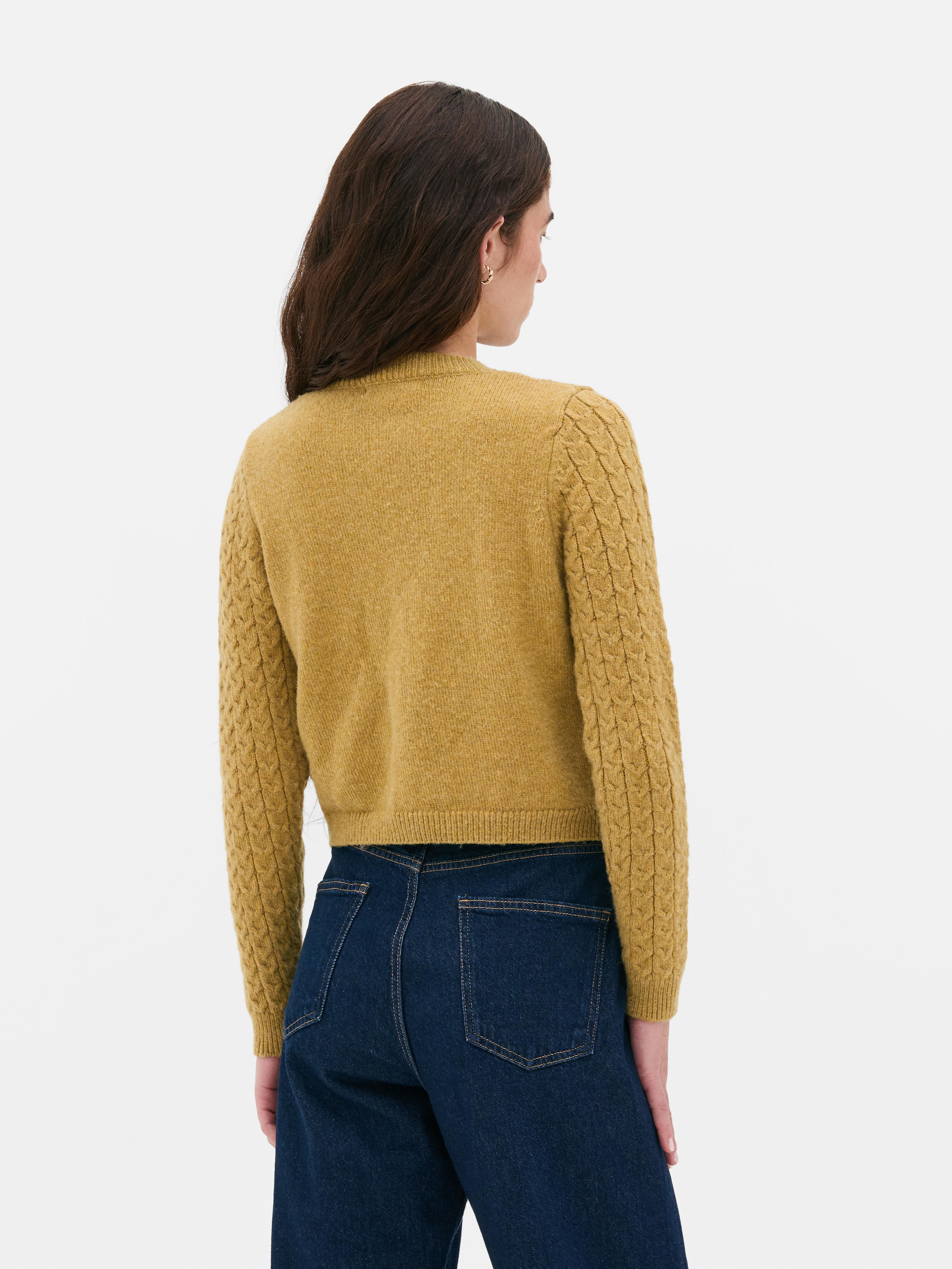 Cropped Cable Knit Cardigan