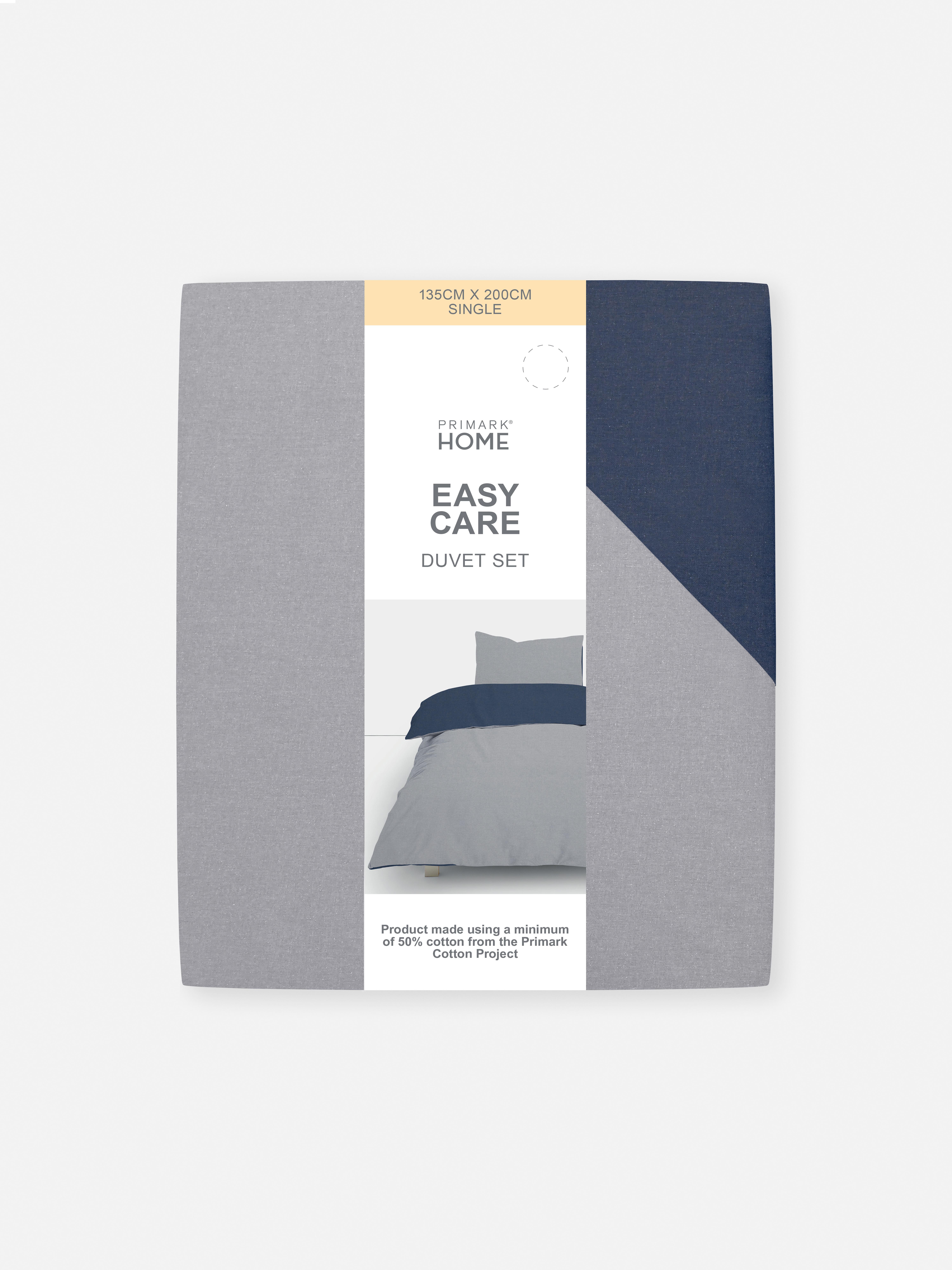 Reversible Block Colour Single Duvet Cover Set