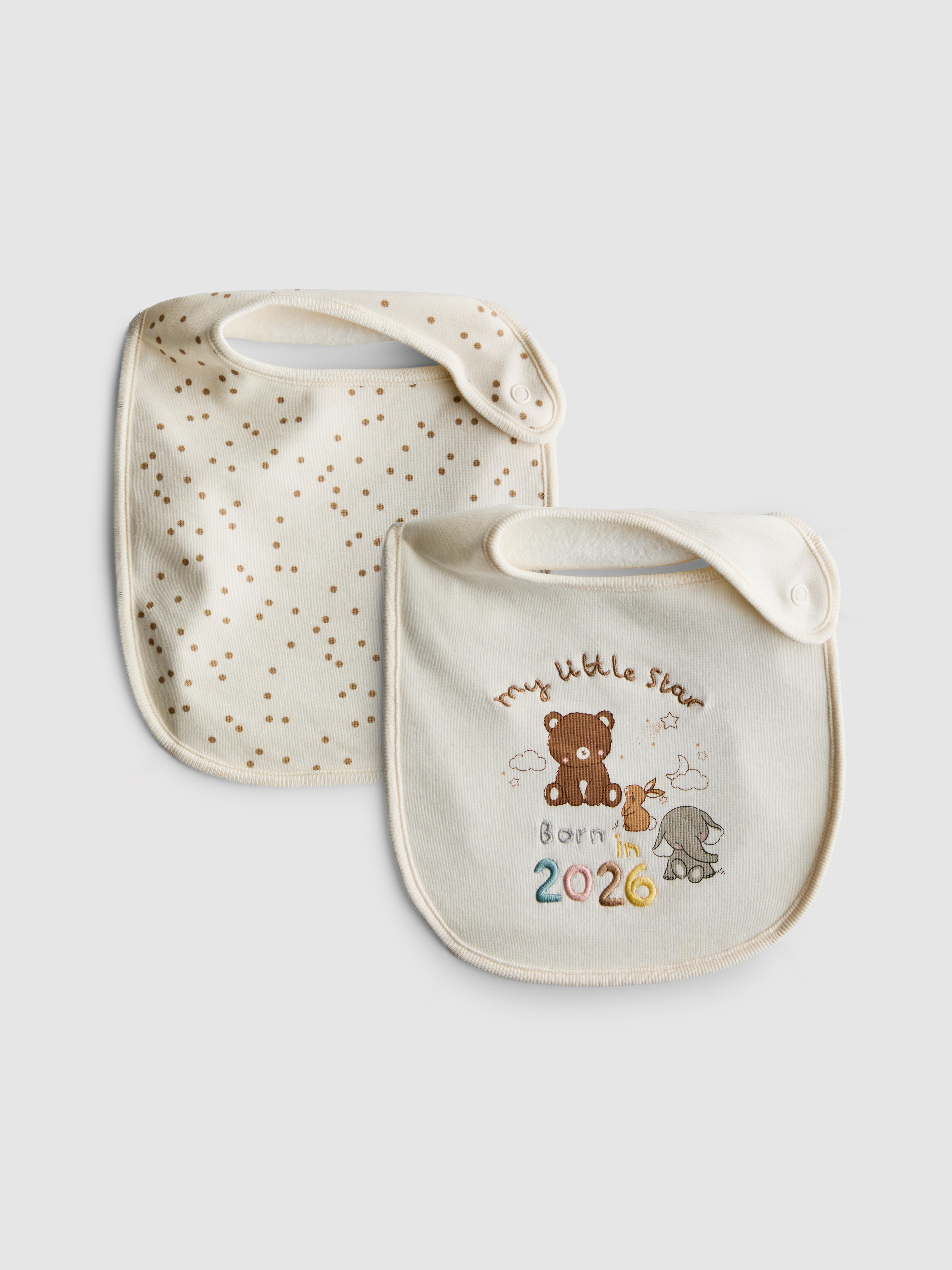 Ivory 2pk Born in 2026 Wrap Bibs