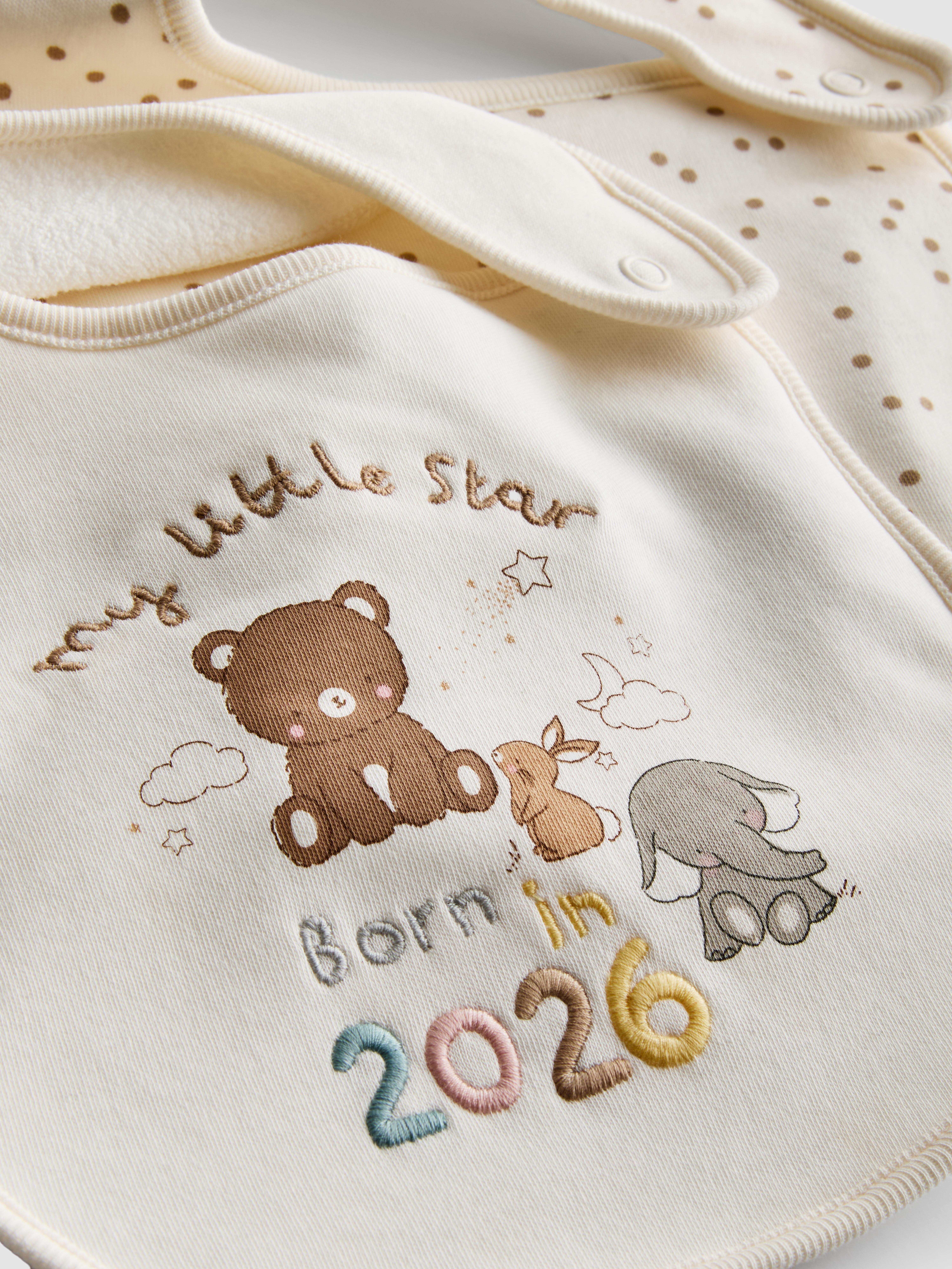 Ivory 2pk Born in 2026 Wrap Bibs