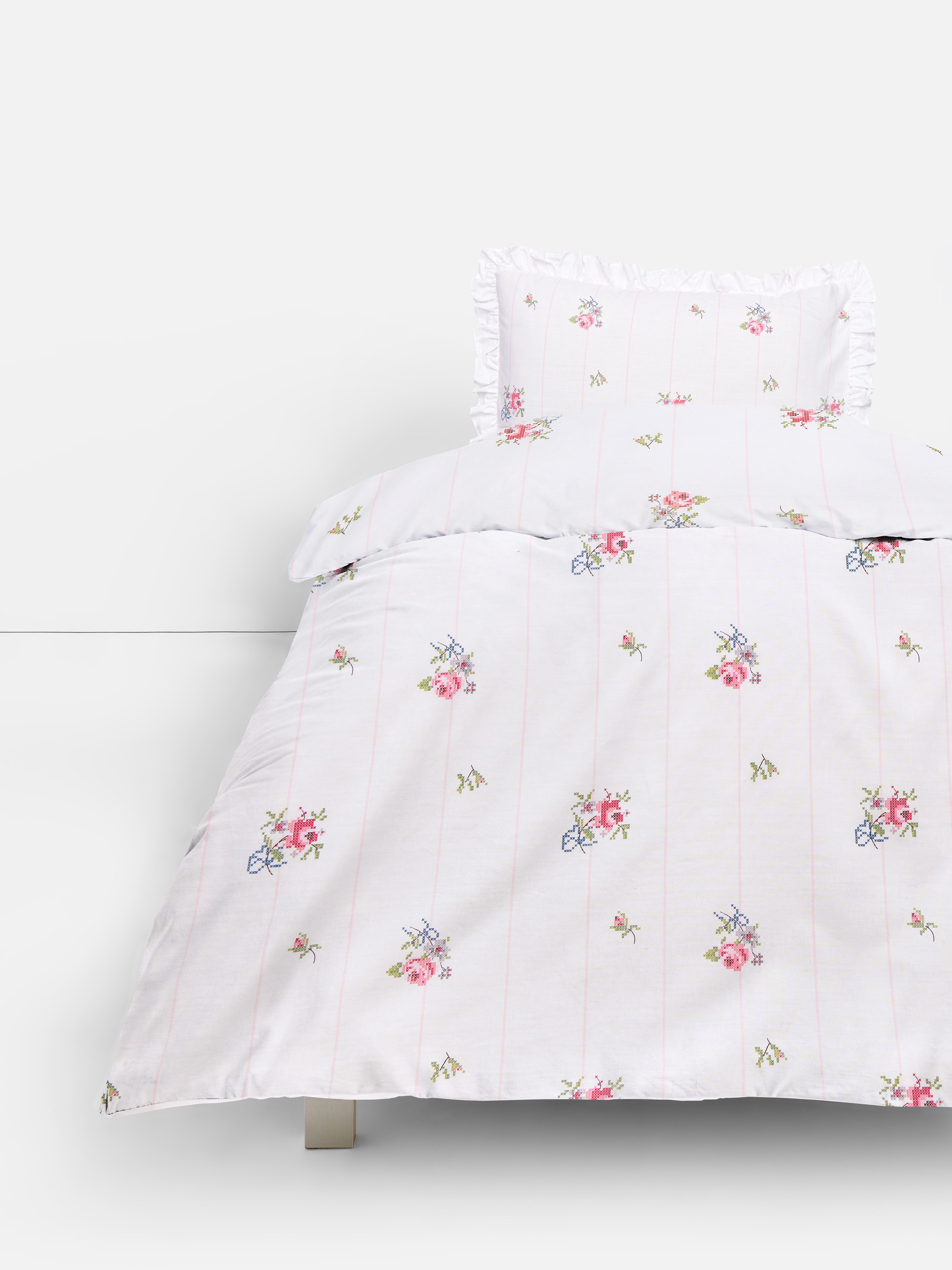 Cross Stitch Floral Single Duvet Cover Set