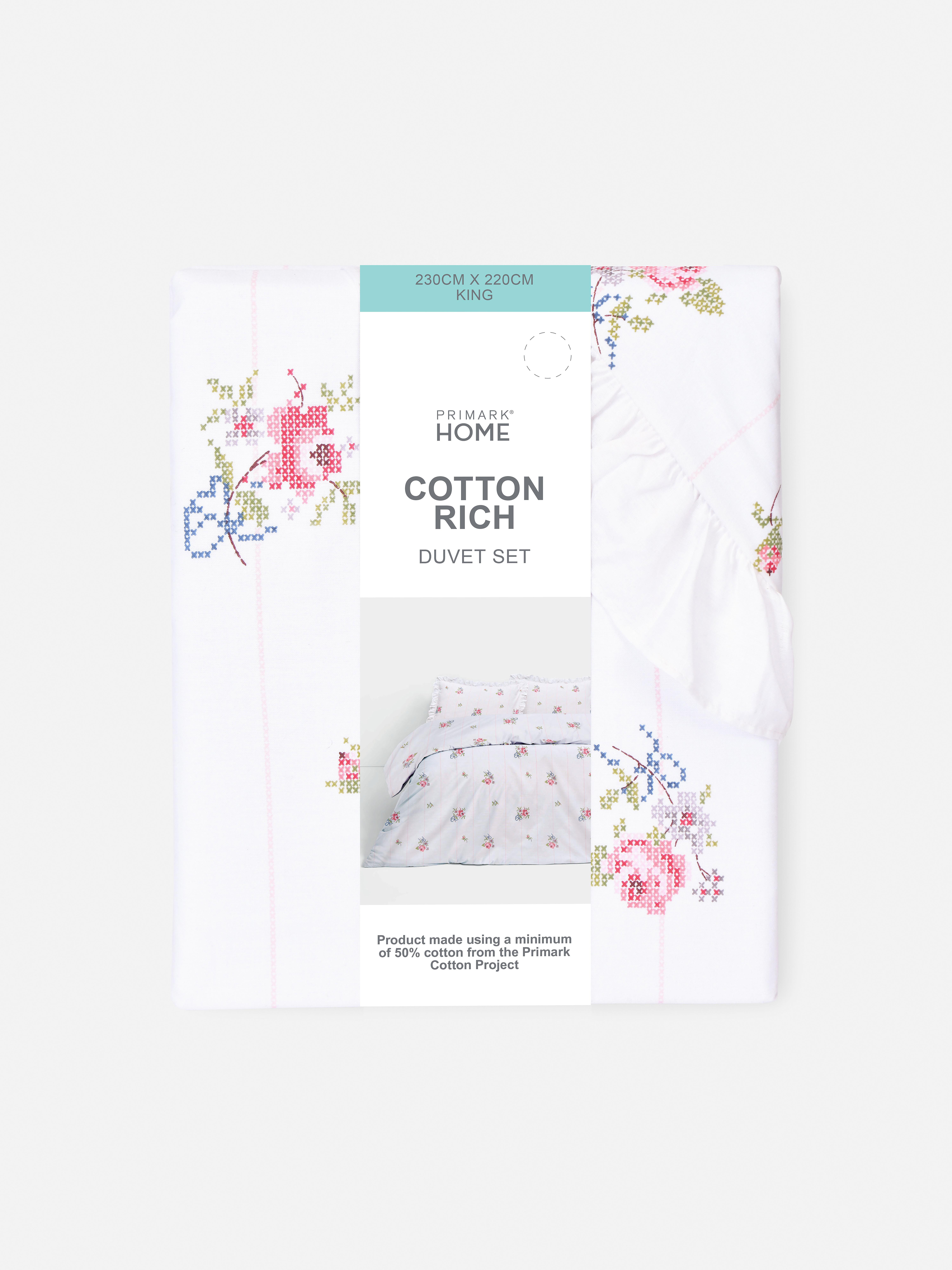 Cross Stitch Floral King Duvet Cover Set