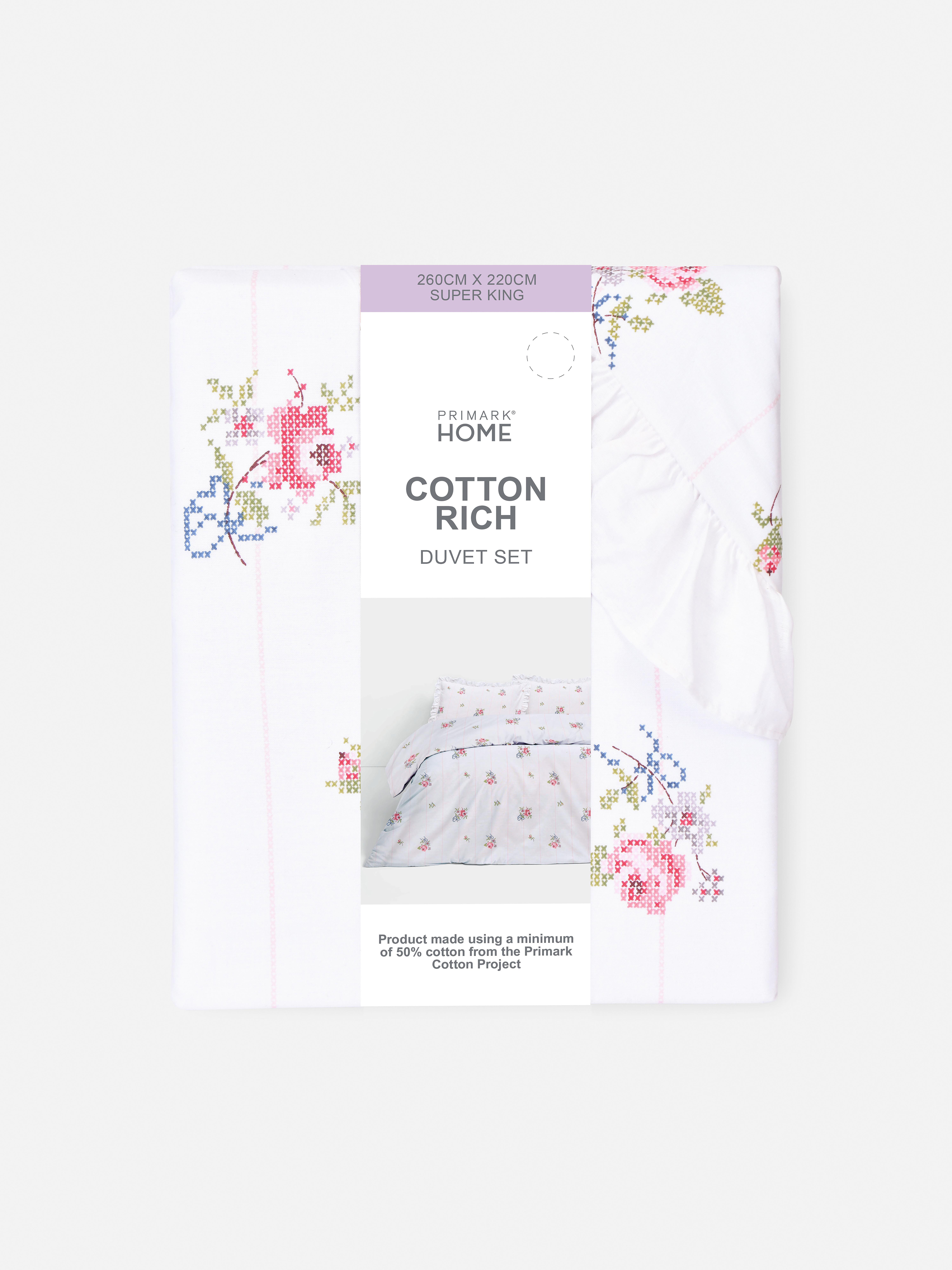 Cross Stitch Floral Super King Duvet Cover Set