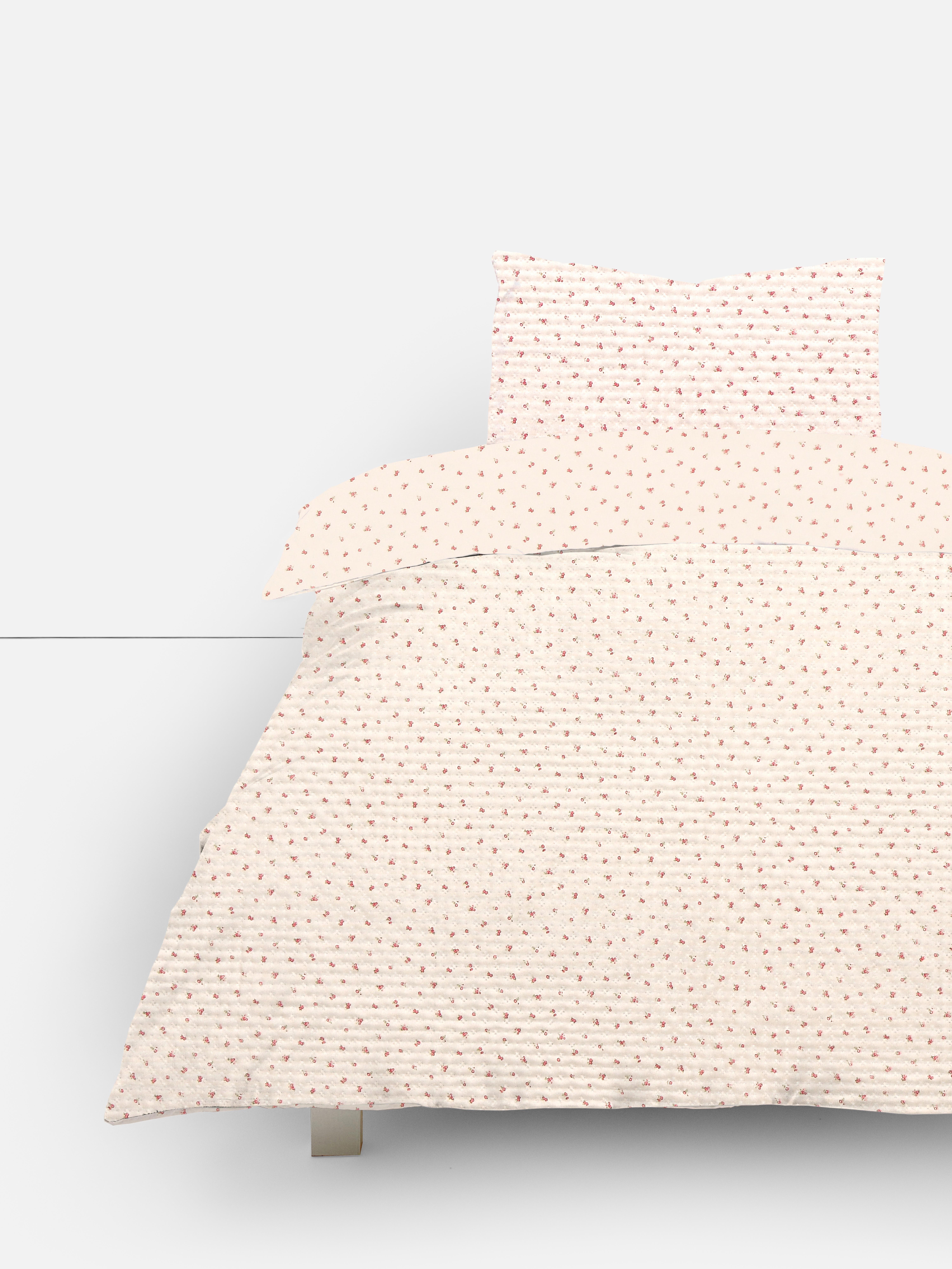 Conjunto capa edredão solteiro padrão miudinho rosas