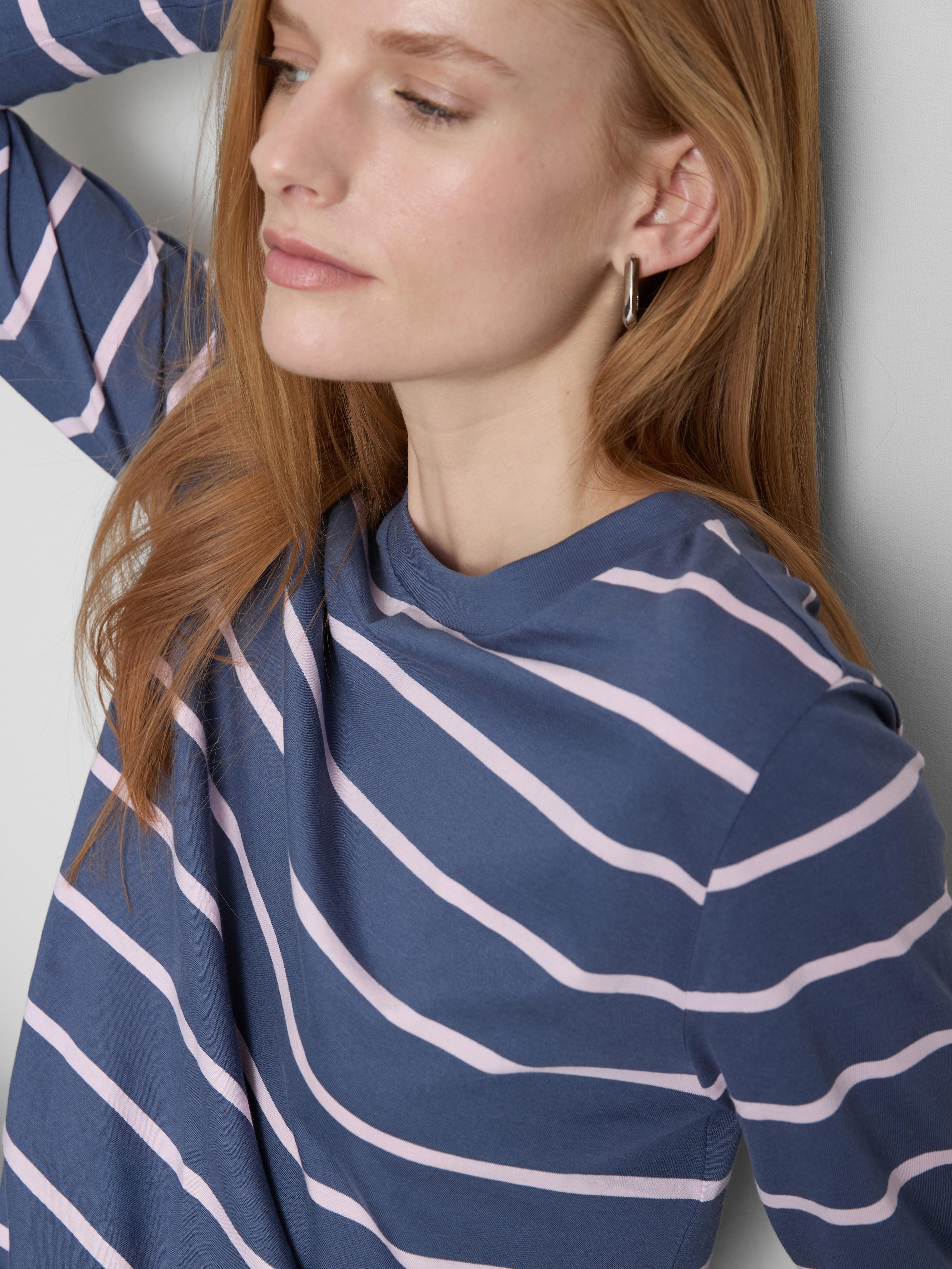 Women's Pink Striped Cotton Long Sleeve Top