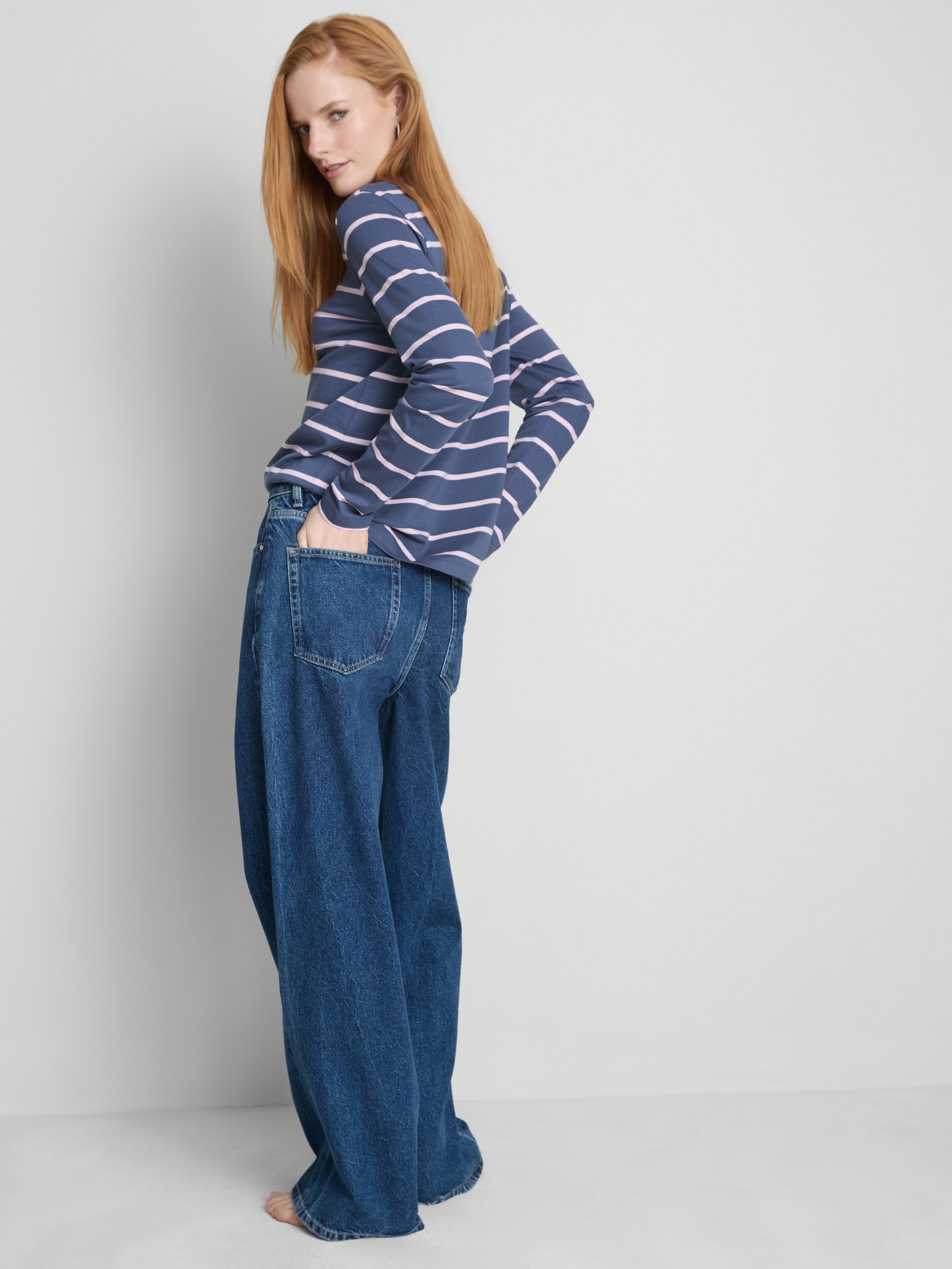 Women's Pink Striped Cotton Long Sleeve Top