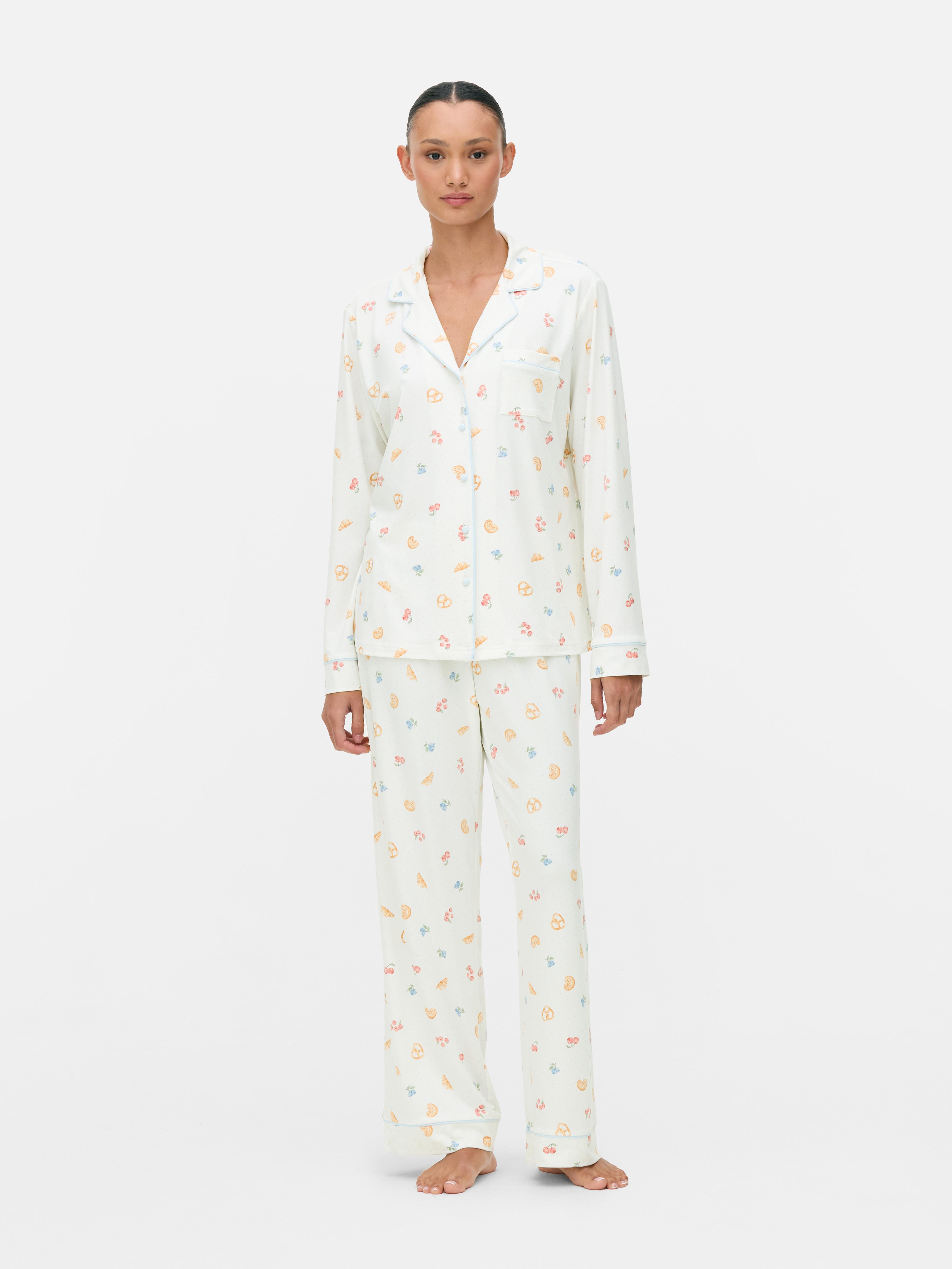 Behaaglijke boyfriend-pyjama met print Crèmekleurig