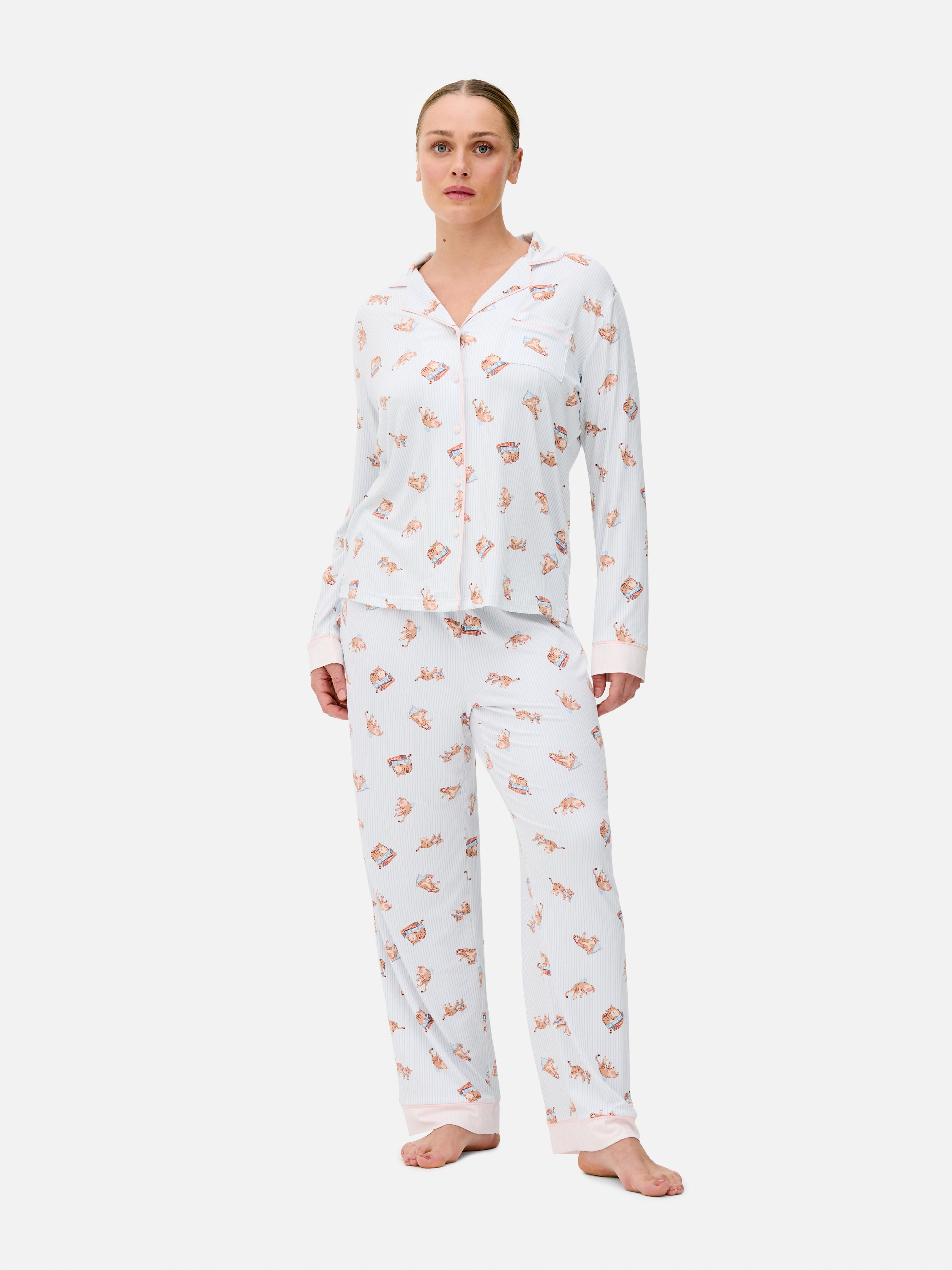 Behaaglijke boyfriend-pyjama met print Lichtblauw