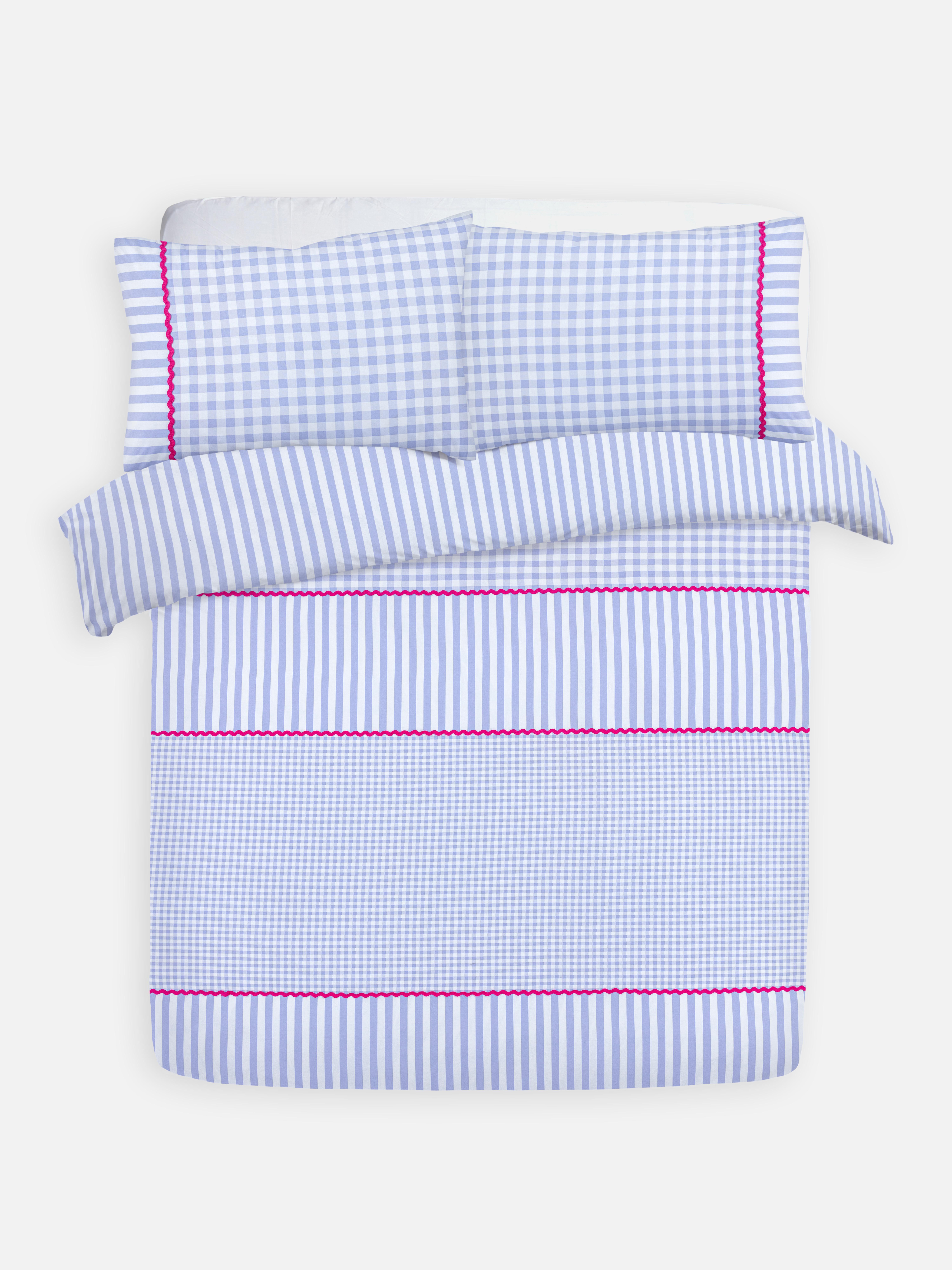 Parure de lit king size vichy avec ruban crochet