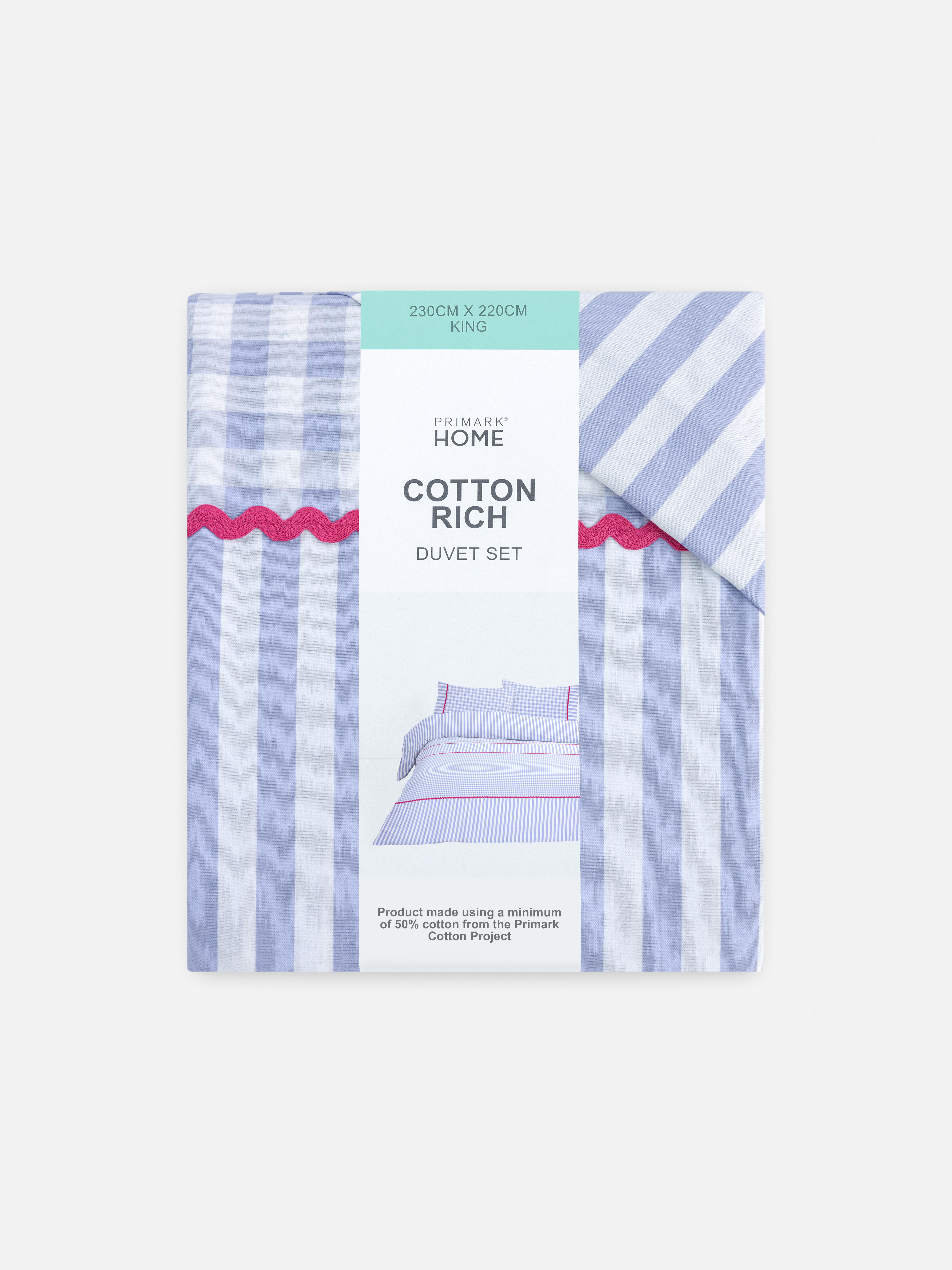 Parure de lit king size vichy avec ruban crochet