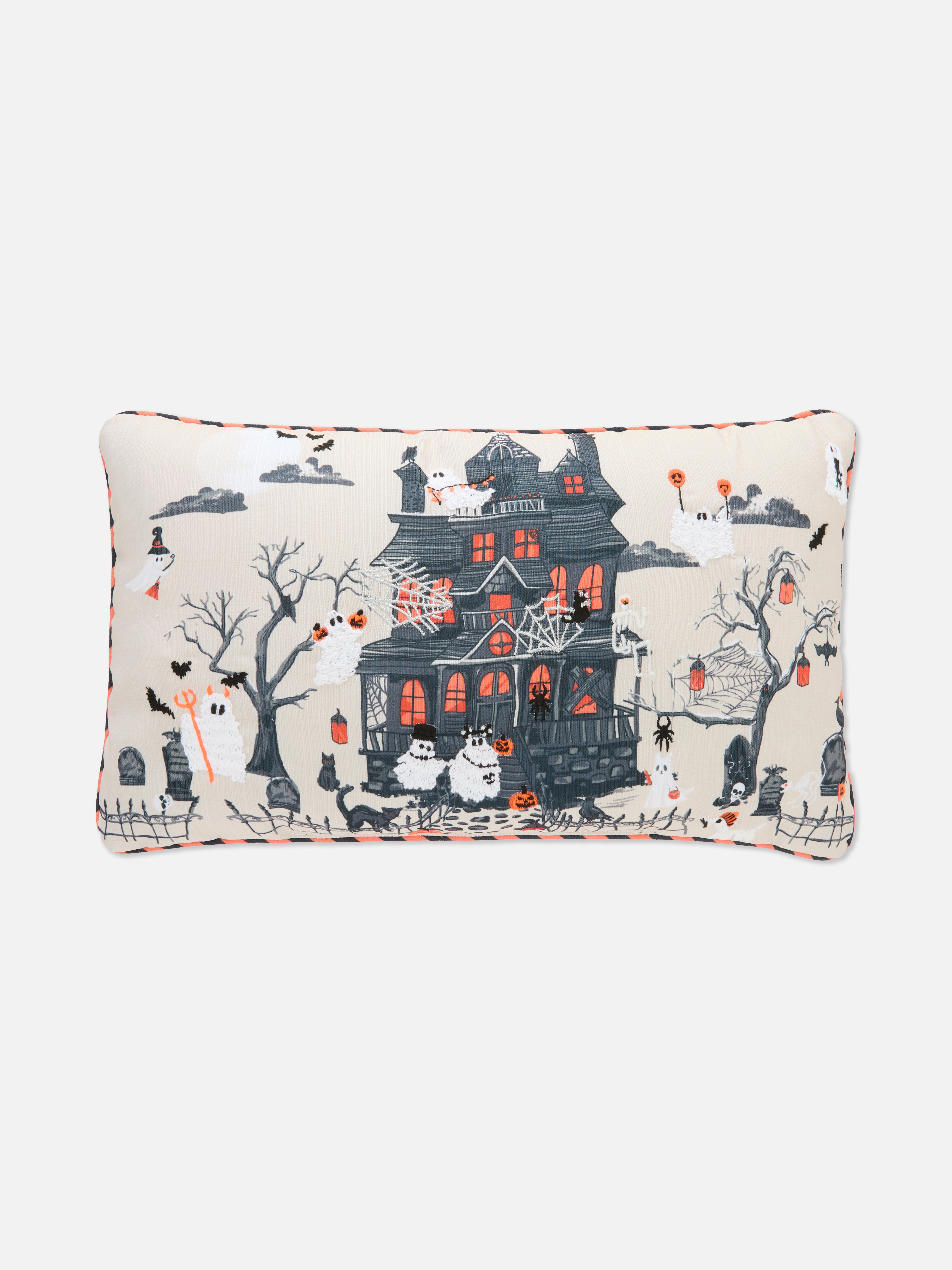 Längliches „Halloween-Haus“ Kissen