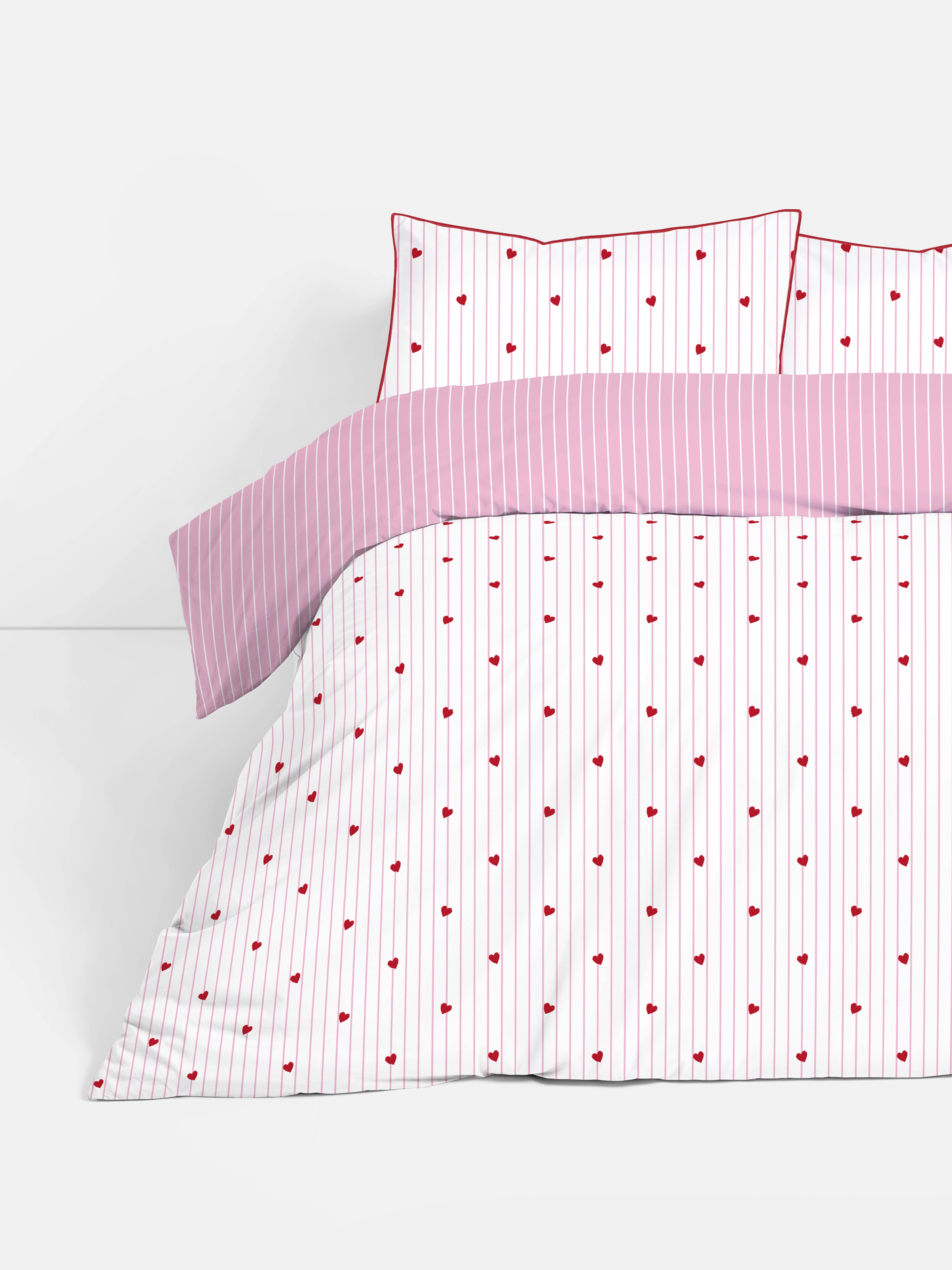 Wendebettwäscheset mit Herz- und Streifenmuster, Kingsize