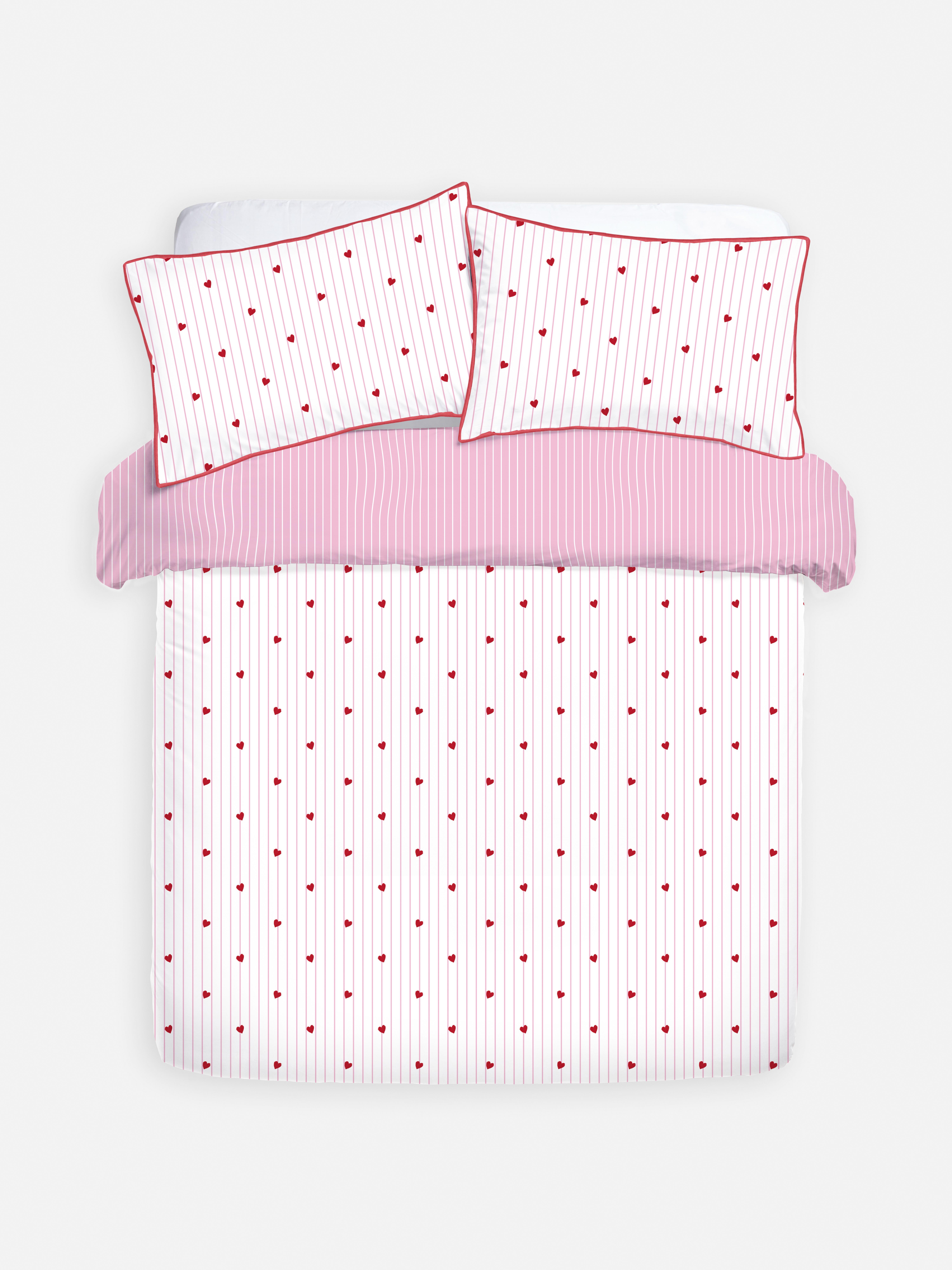 Wendebettwäscheset mit Herz- und Streifenmuster, Doppelbett