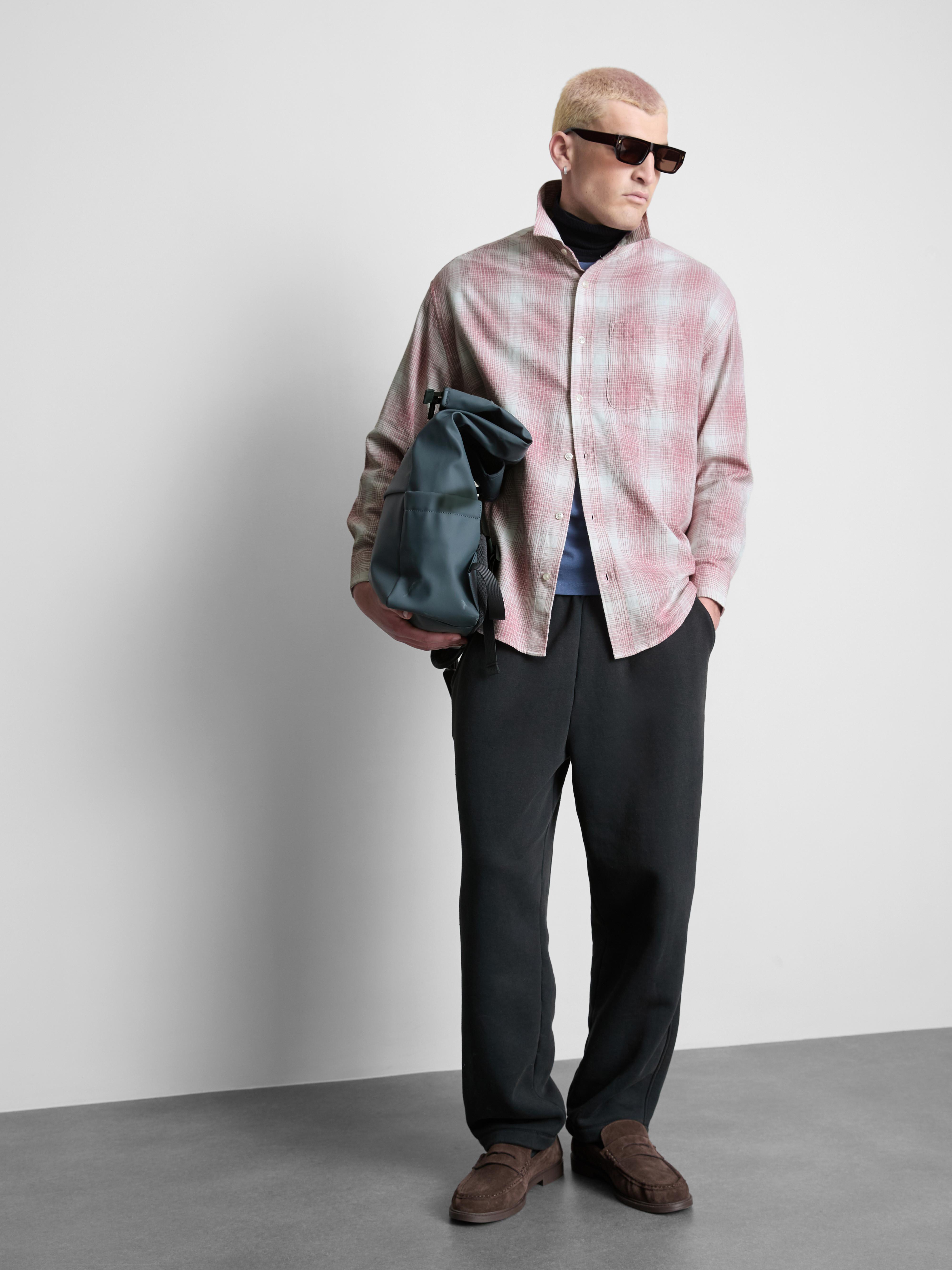 Men's Pink Textured Check Long Sleeved Shirt