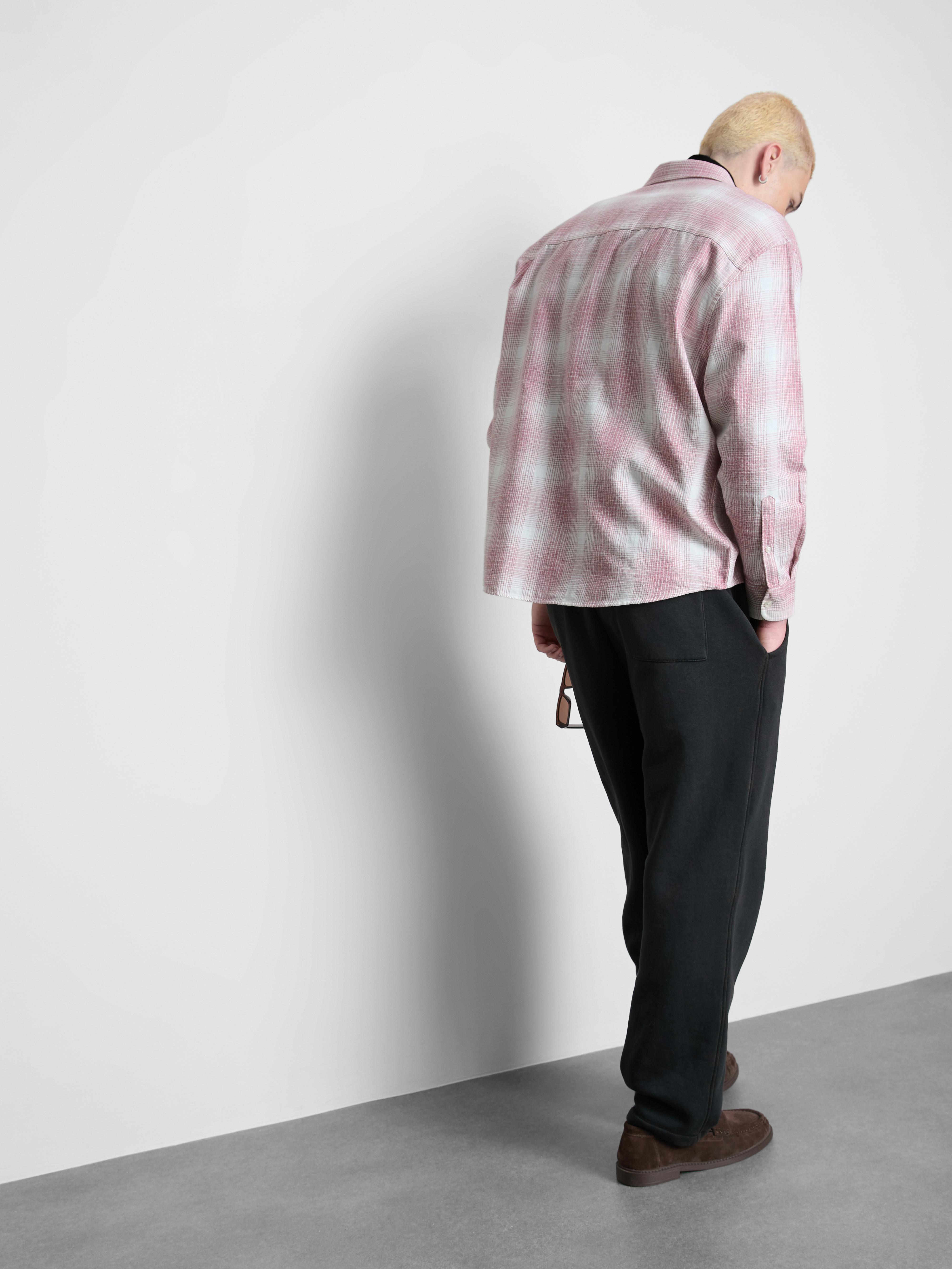 Men's Pink Textured Check Long Sleeved Shirt