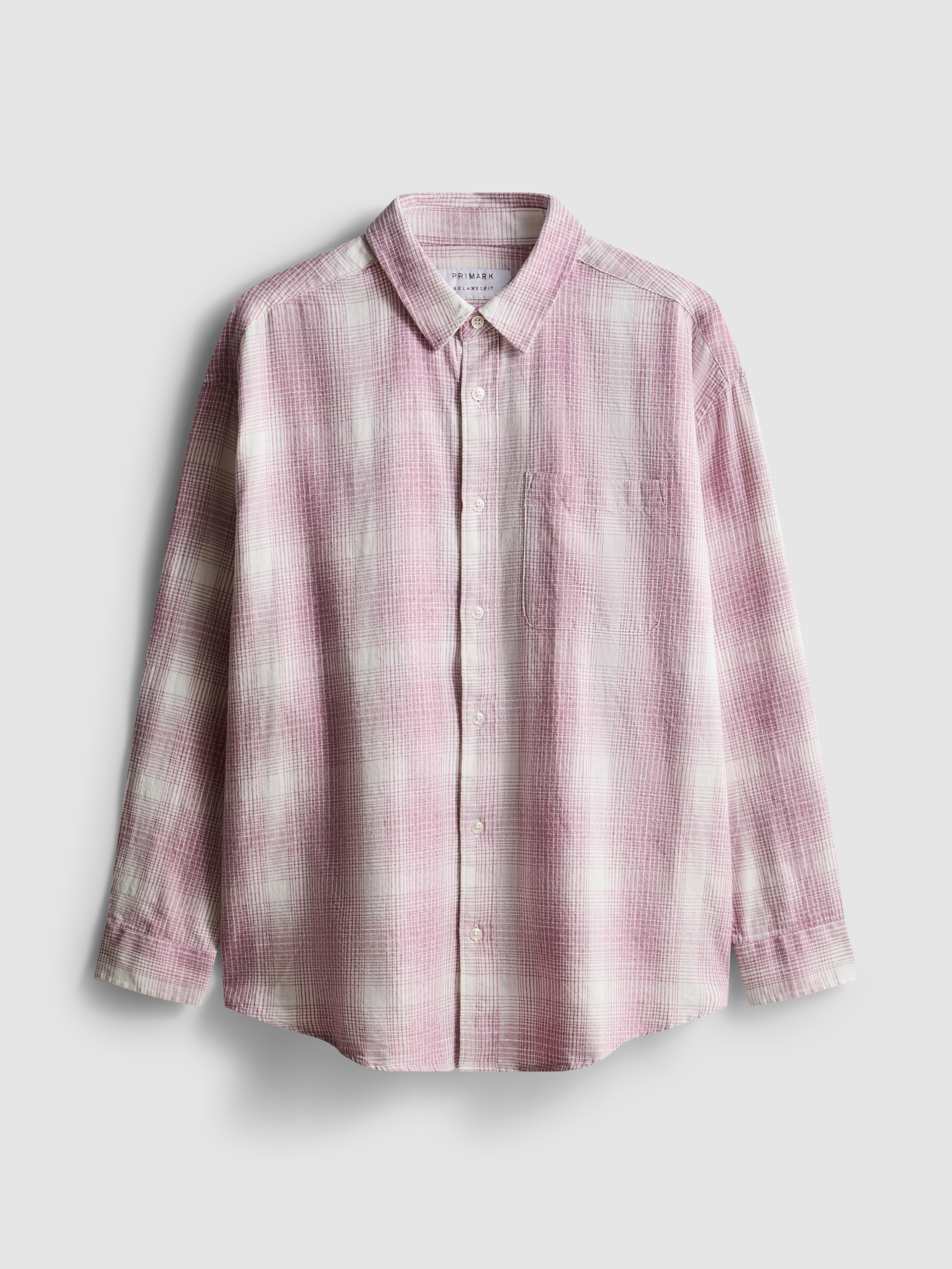 Men's Pink Textured Check Long Sleeved Shirt