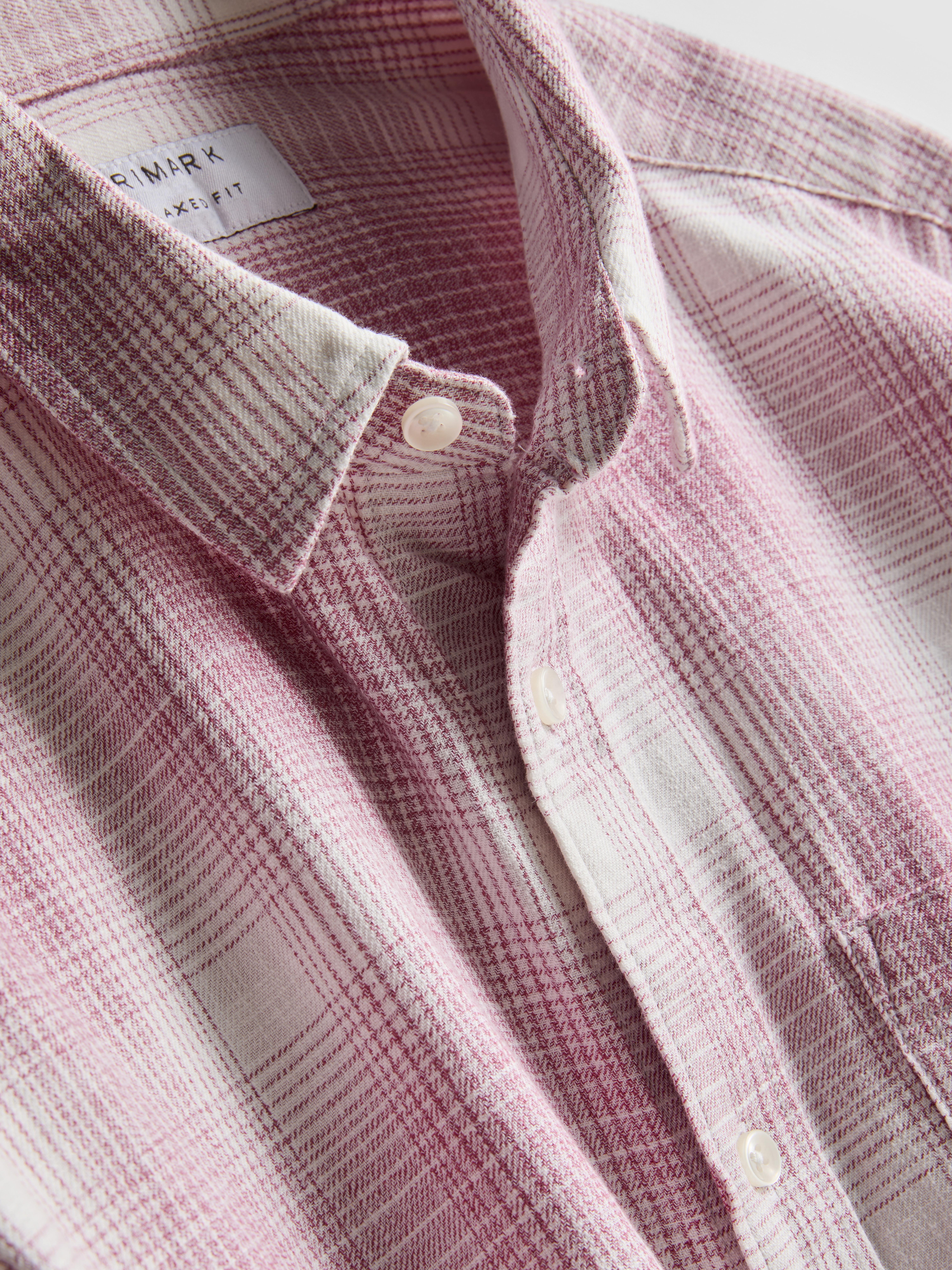 Men's Pink Textured Check Long Sleeved Shirt