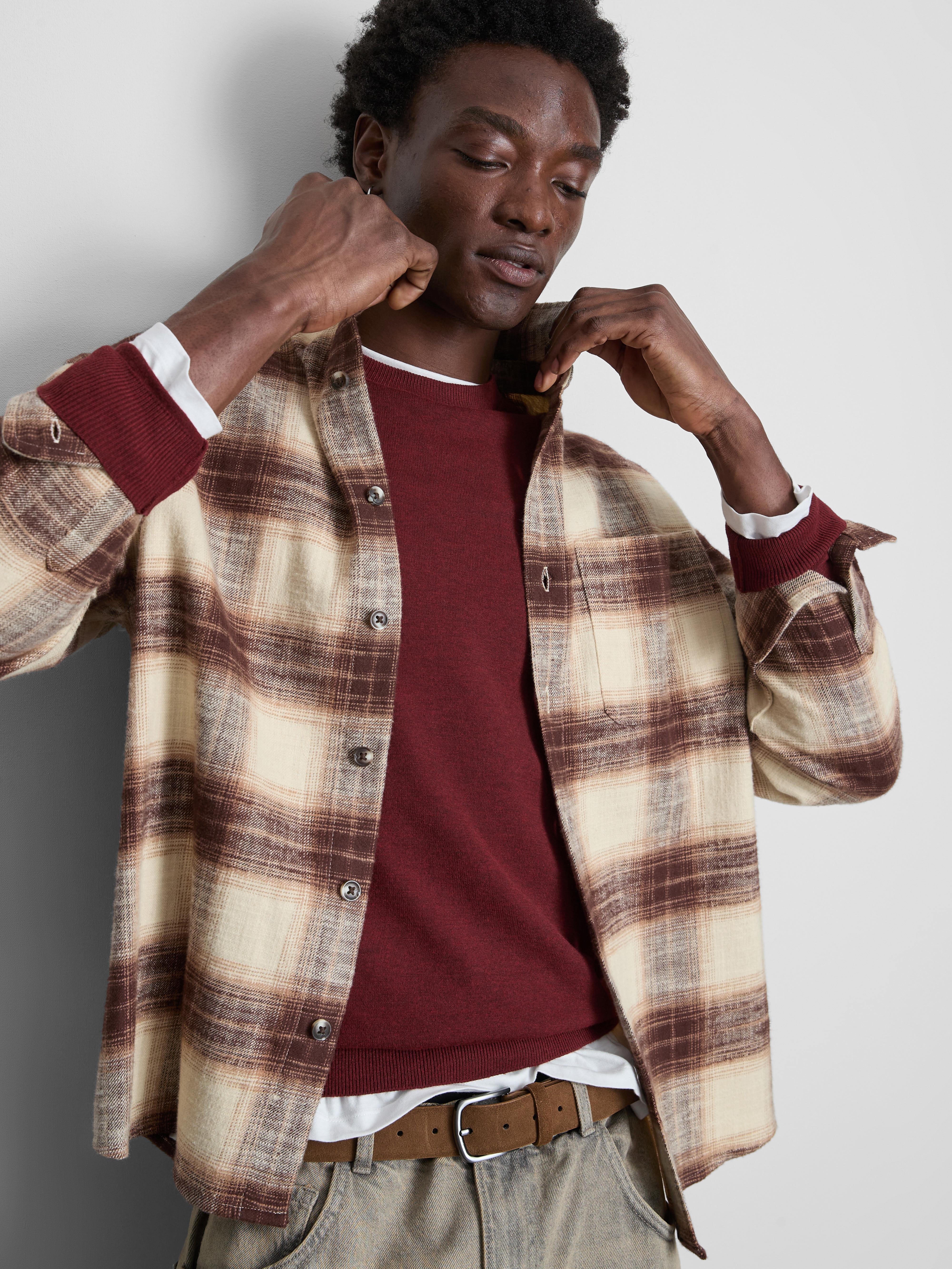 Men's Brown Textured Check Long Sleeved Shirt | Primark