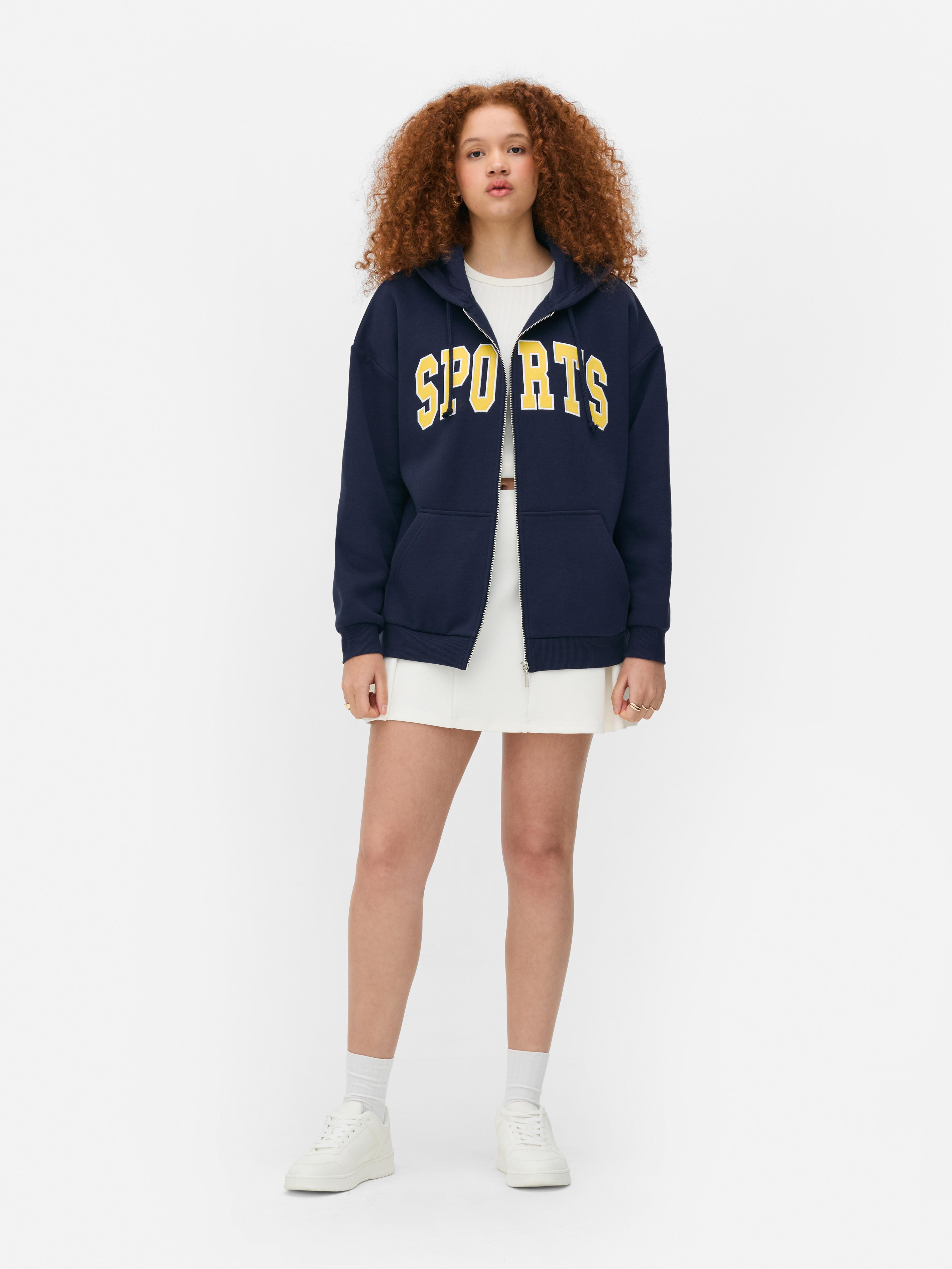 Sweat à capuche zippé oversize style universitaire