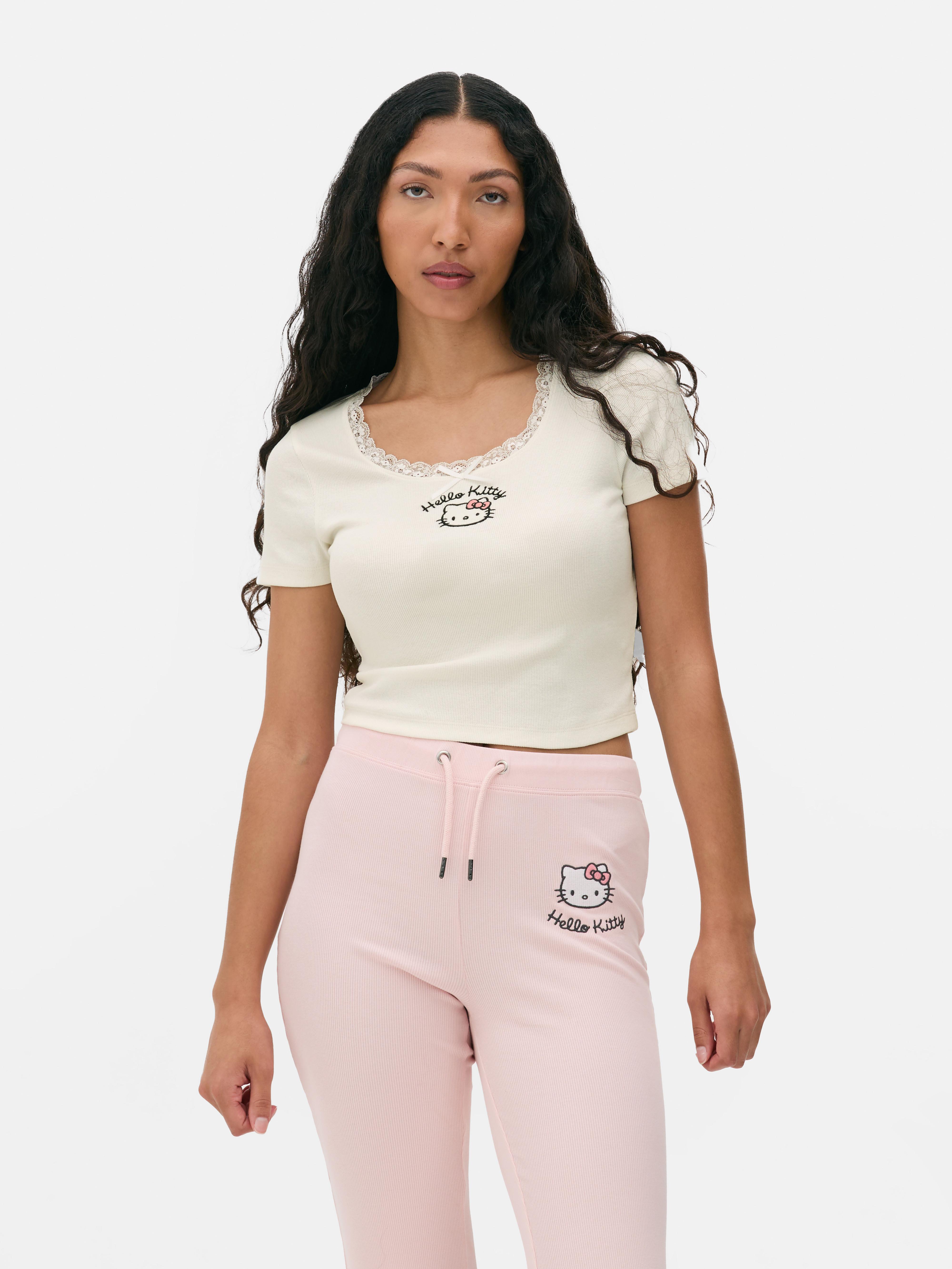 T-shirt court à finitions en dentelle Hello Kitty