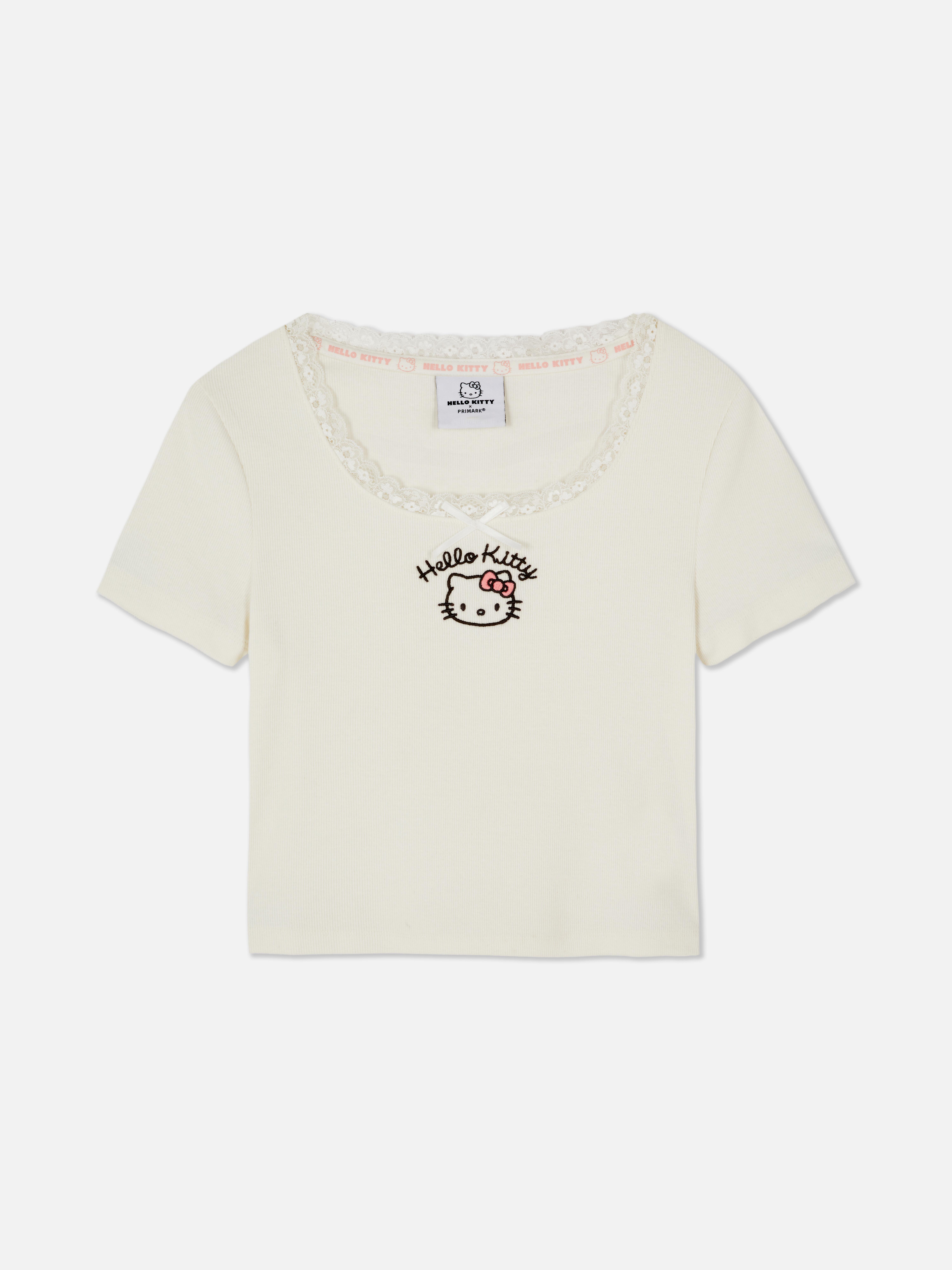 T-shirt court à finitions en dentelle Hello Kitty