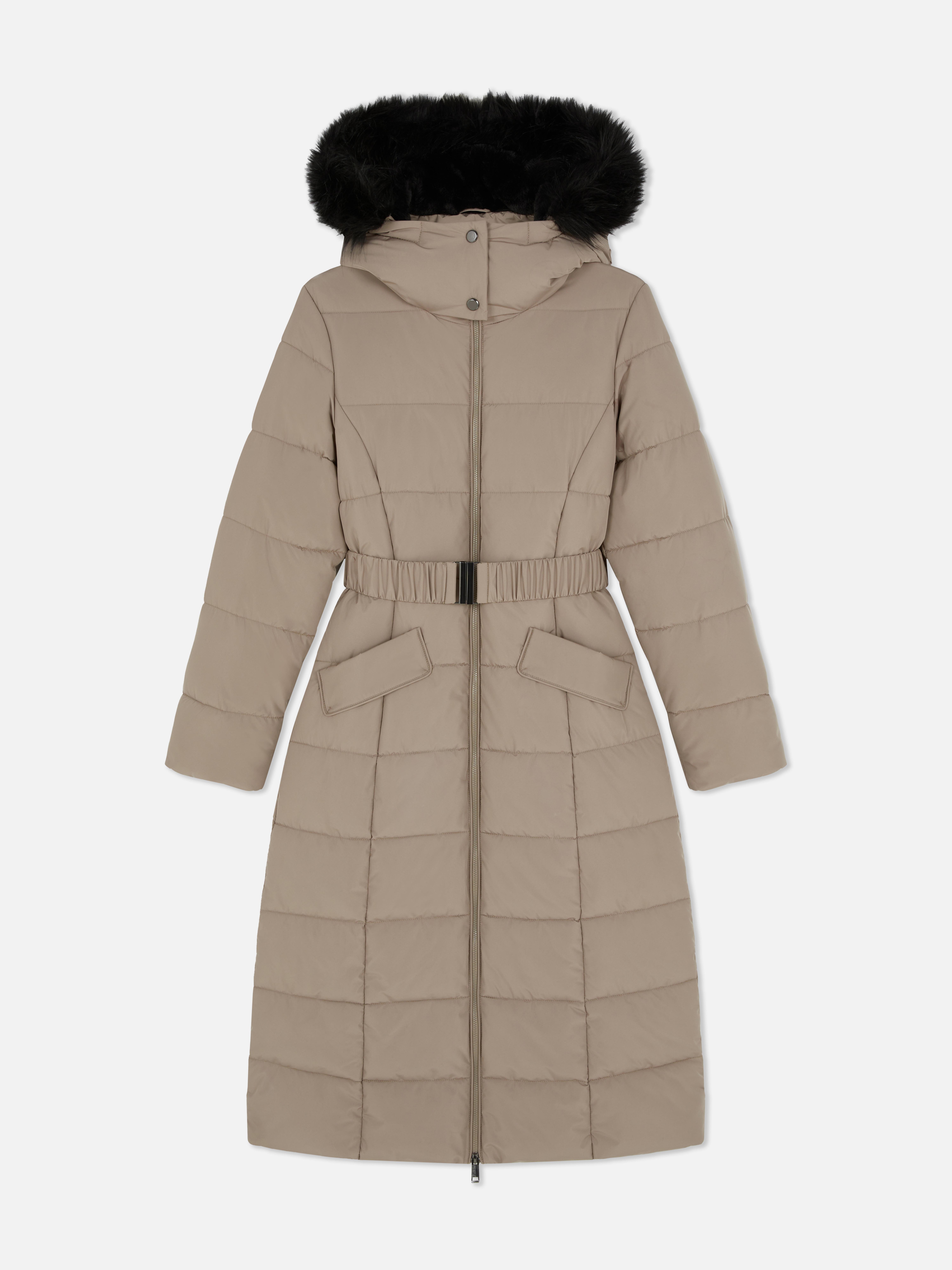 Women's Stone Longline Cinched Waist Puffer Jacket