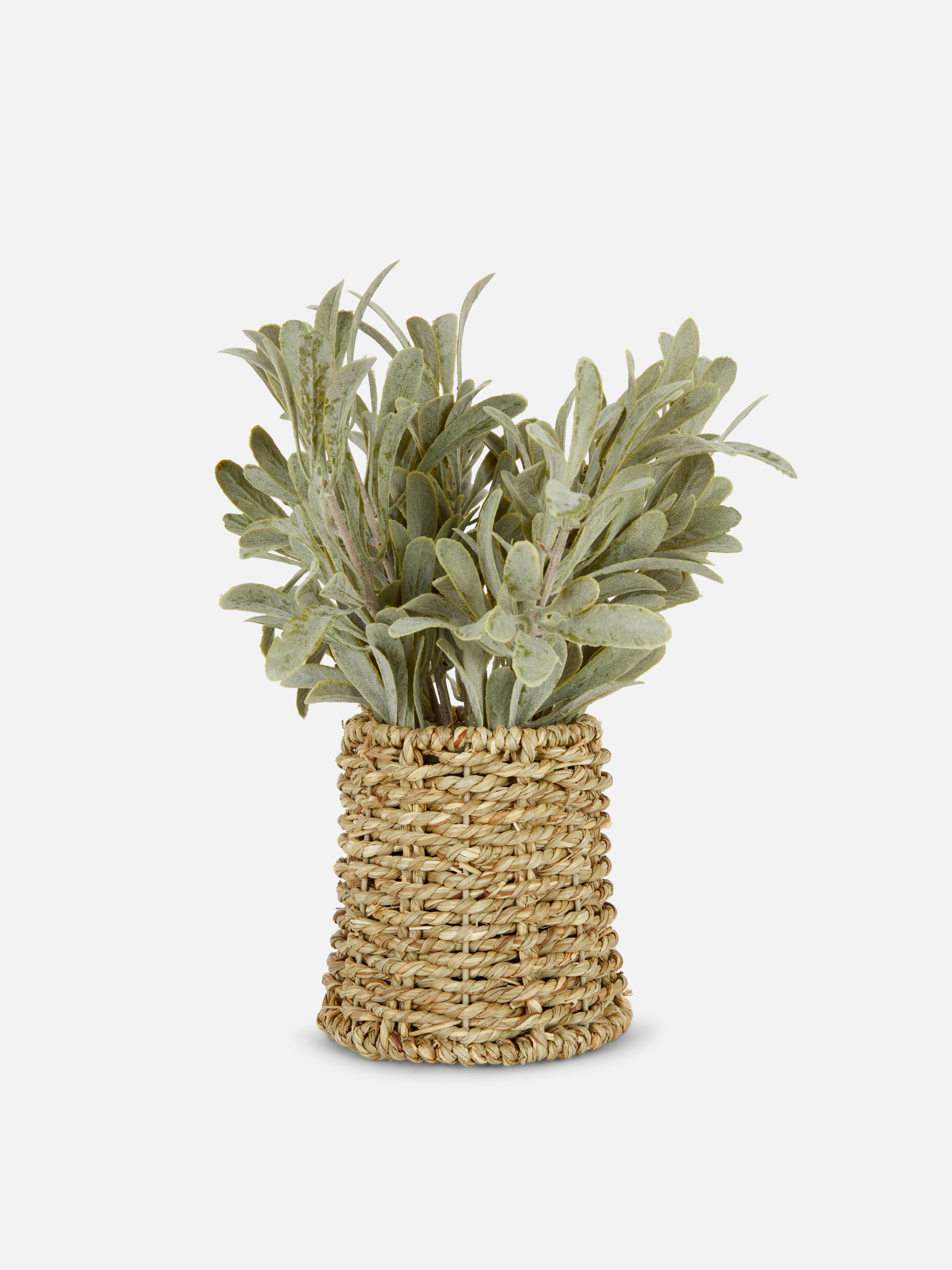 Kunstpflanze in gewebter Vase