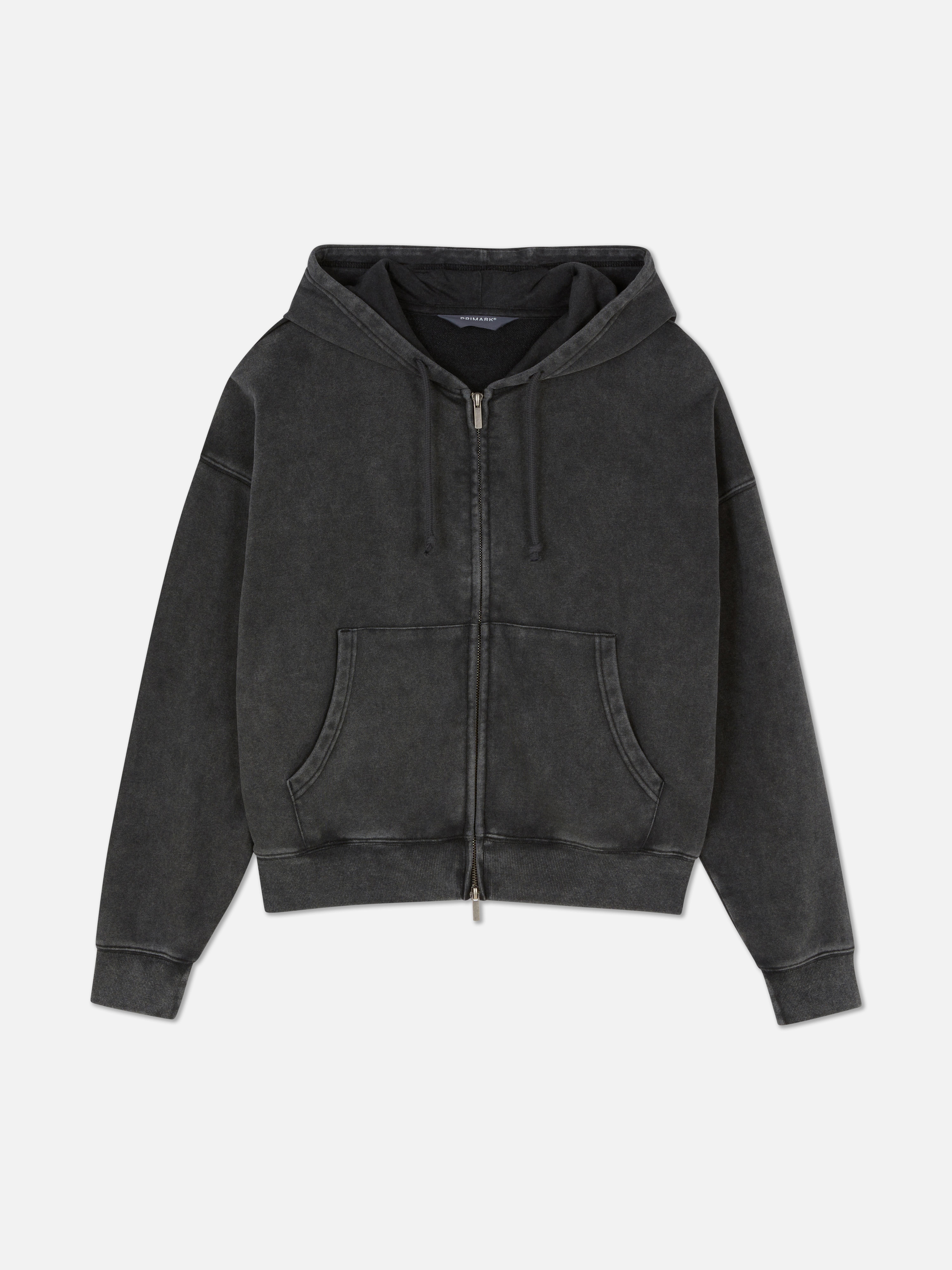 Acid Wash Zip Through Hoodie
