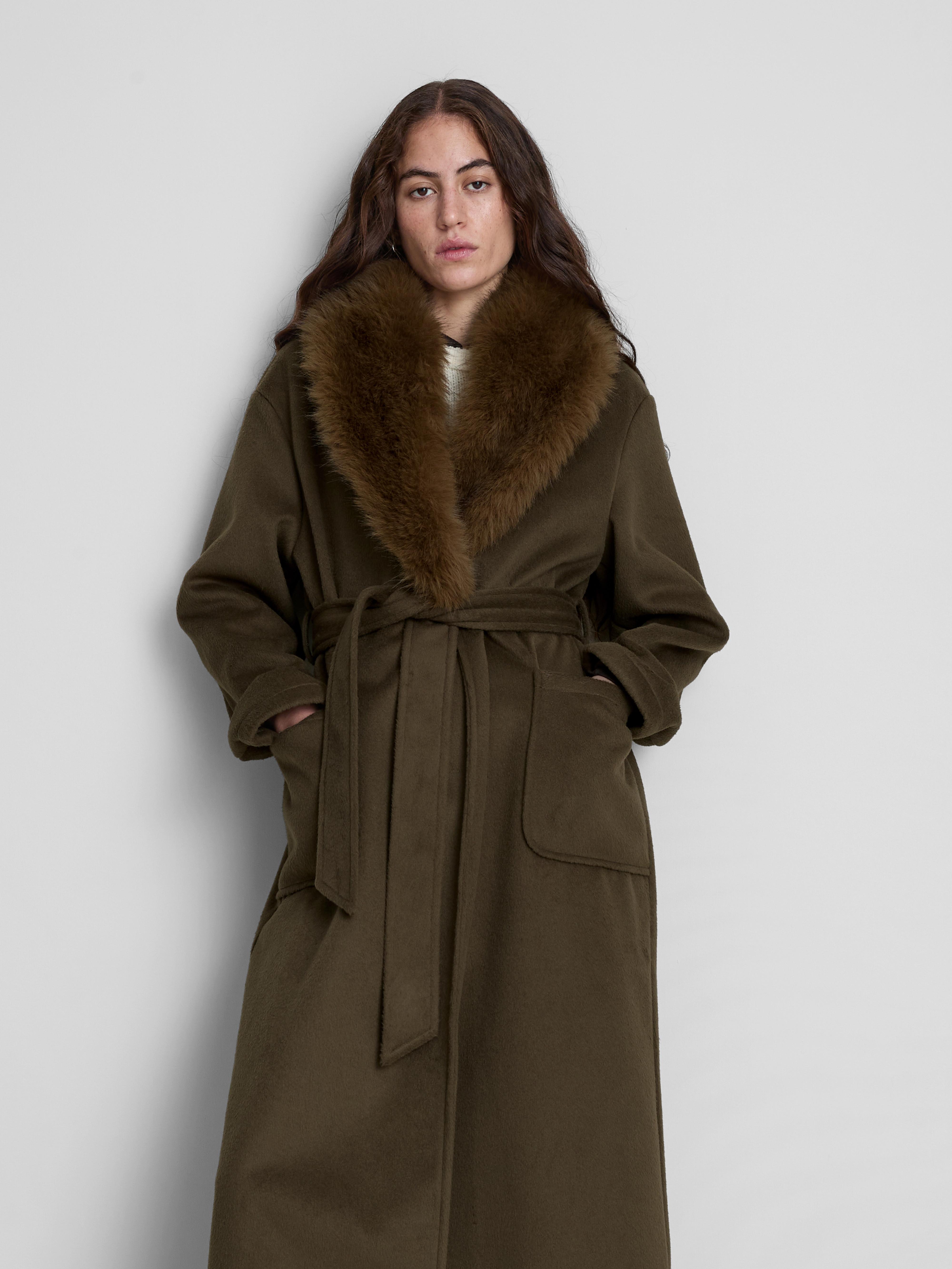 Belted Plush Collar Longline Coat