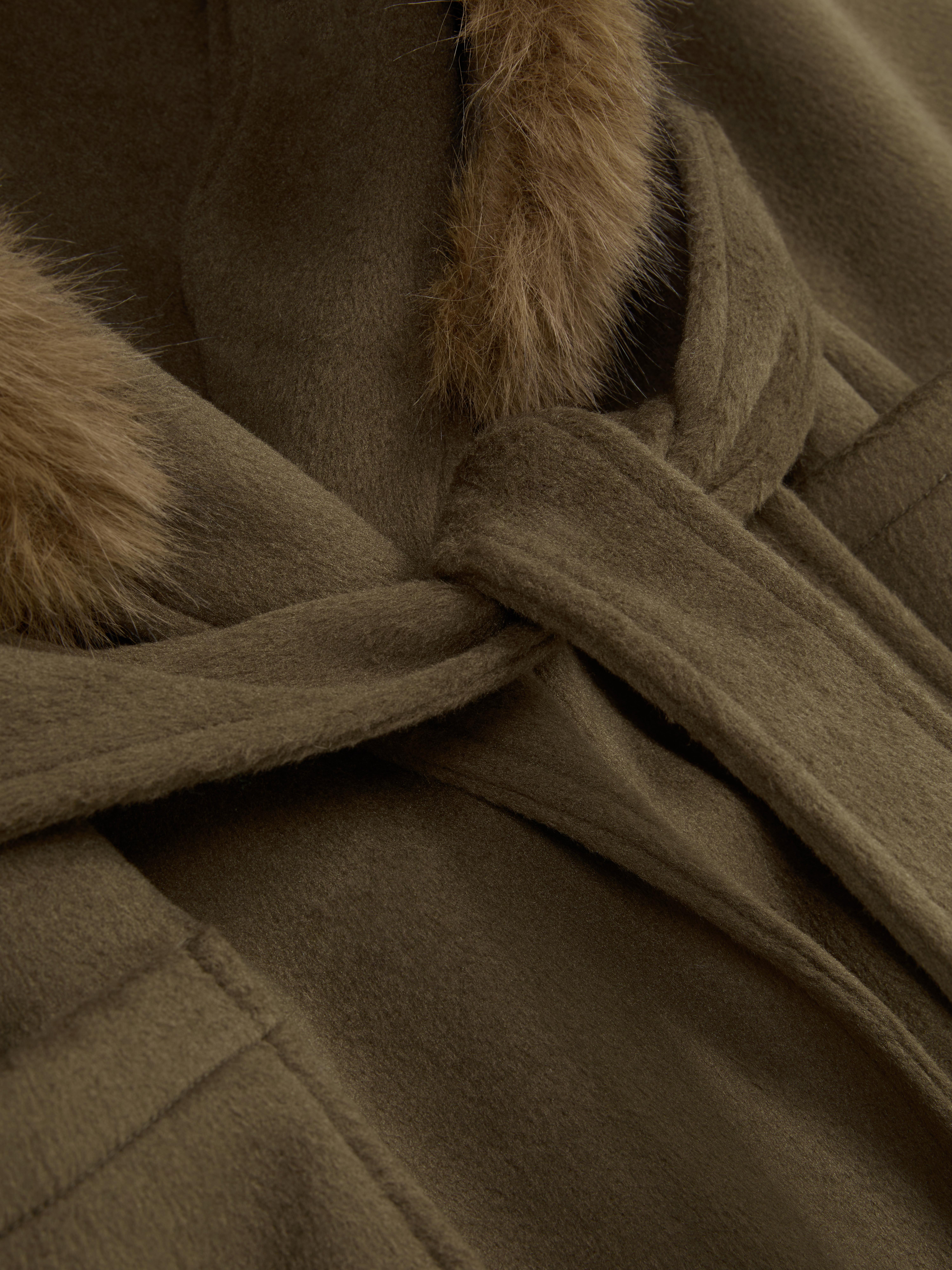 Belted Plush Collar Longline Coat