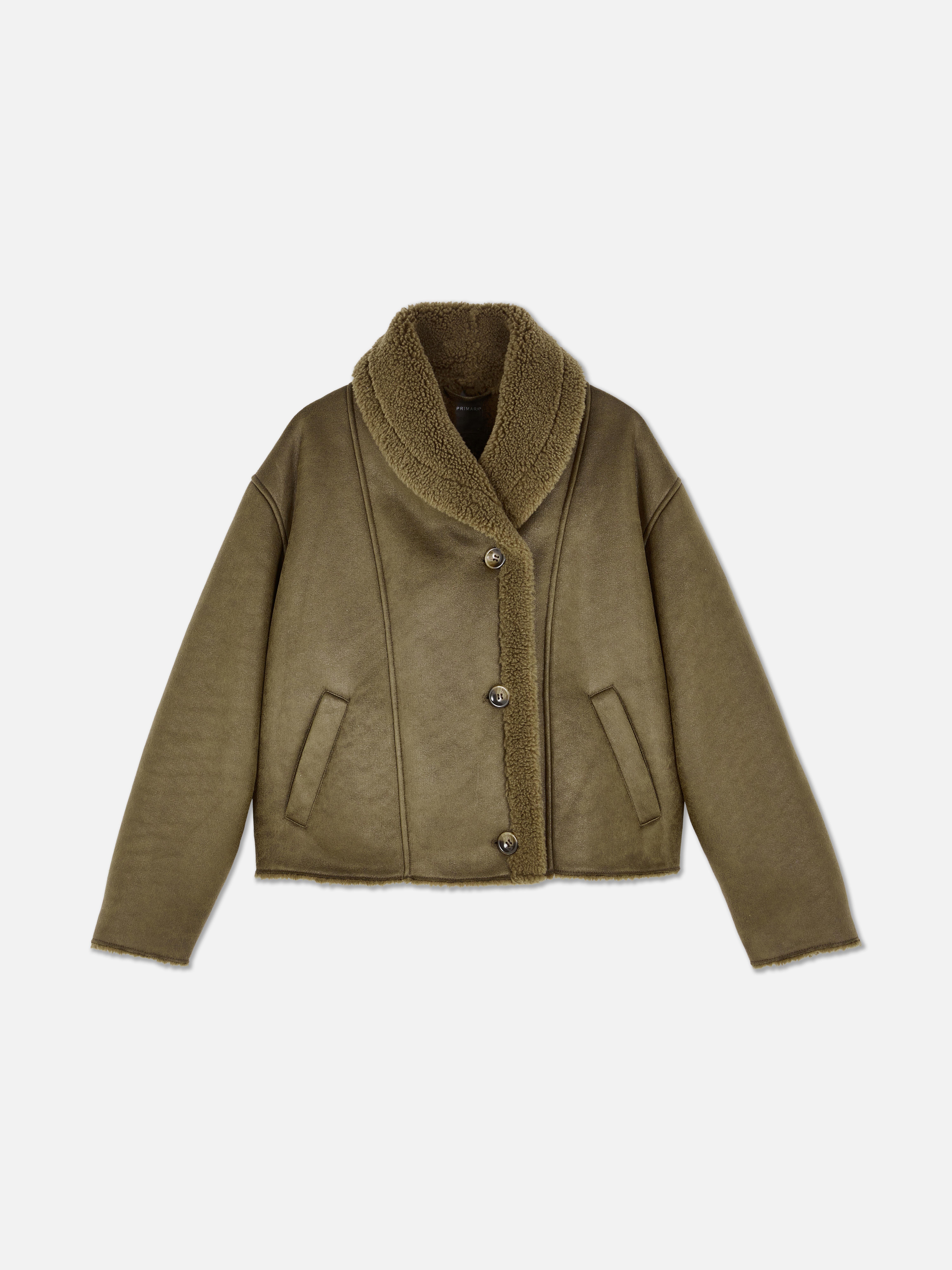 Giacca in PU collo a scialle in montone shearling