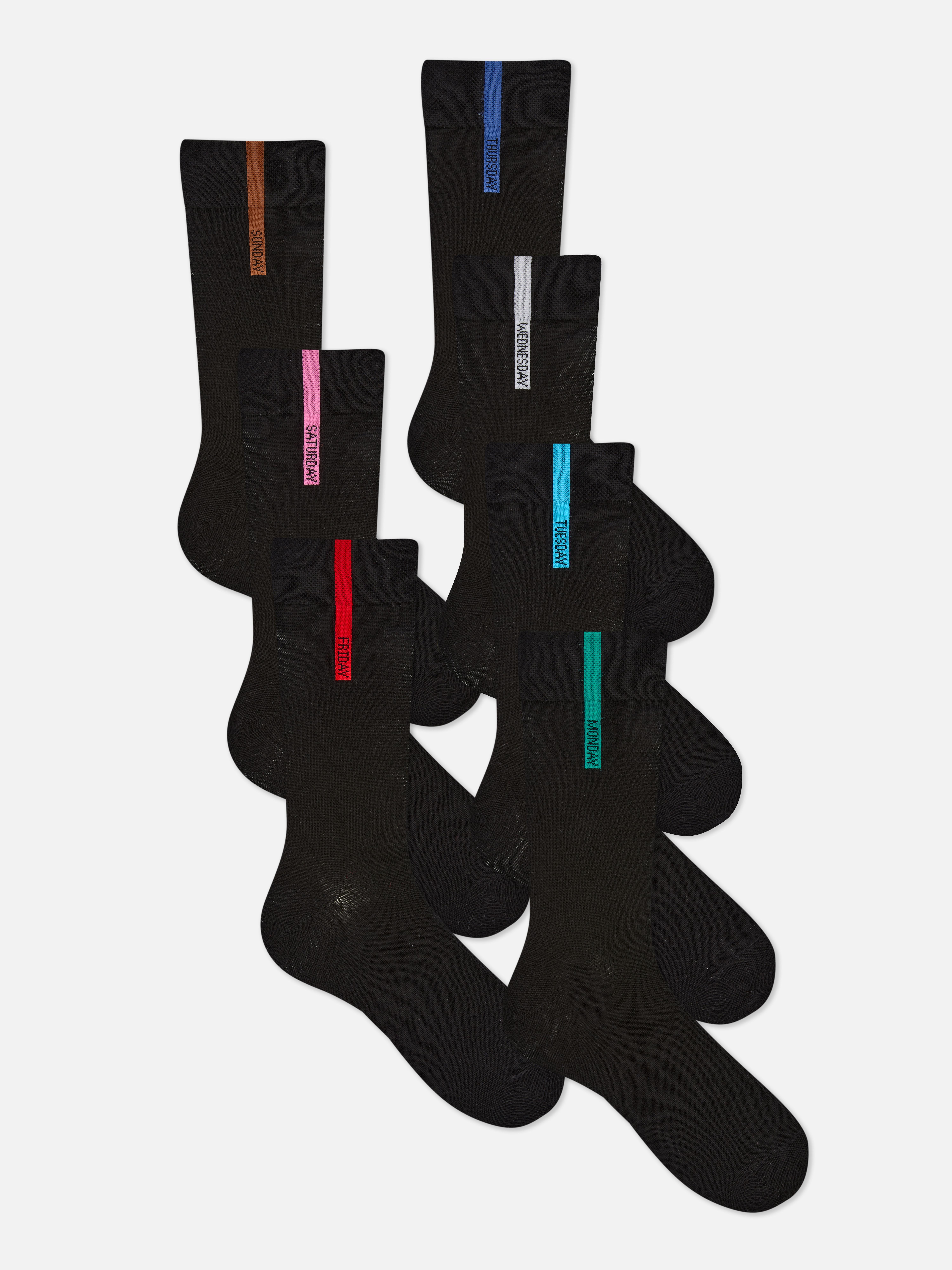 Lot de 7 paires de chaussettes, marquées des jours de la semaine